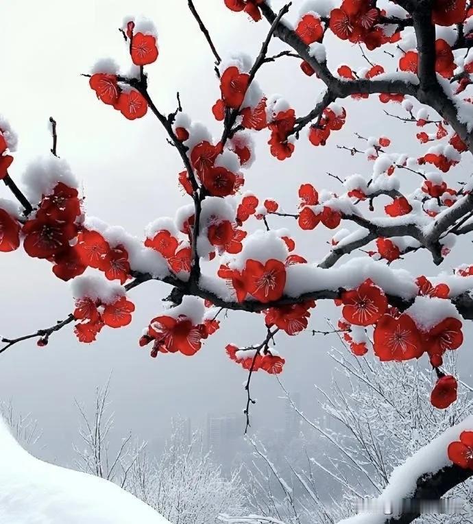 梅花增诗意，
冬雪添画情。