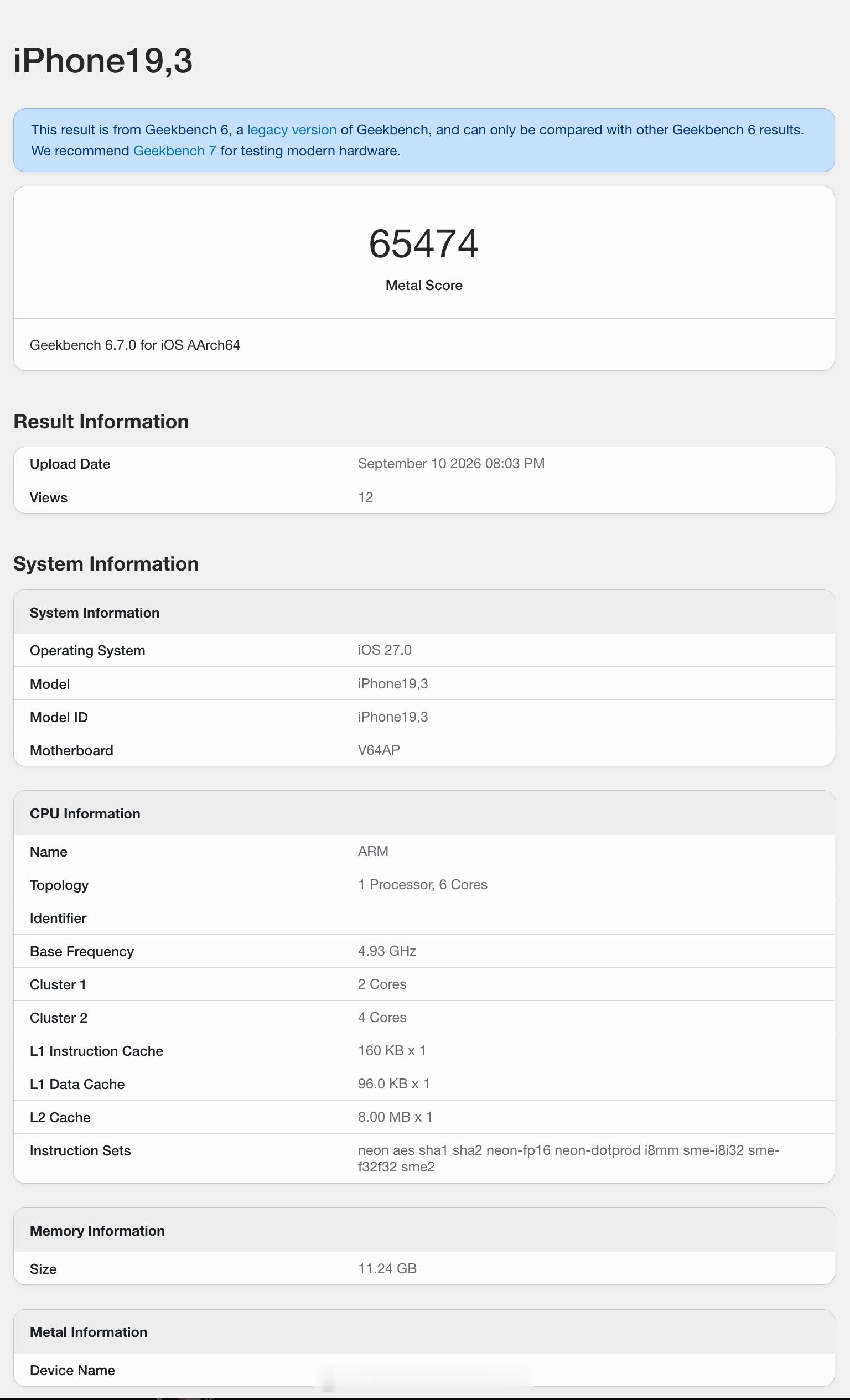 iPhone 18 Pro 系列已经有好几组 Geekbench 跑分出来了，采