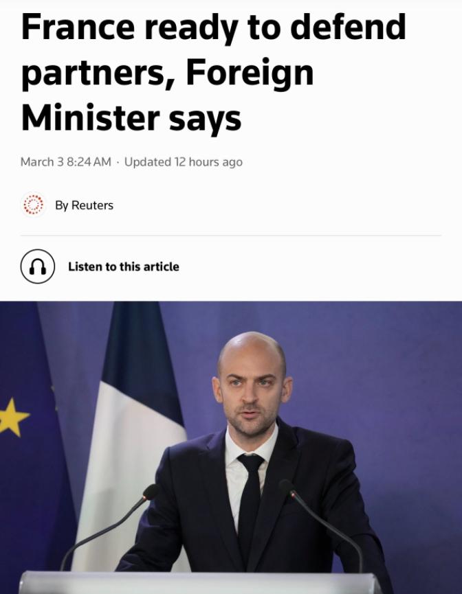 法国人终于出手了！路透社3月3日援引法国外长让-诺埃尔·巴罗的表态称，法国已动用