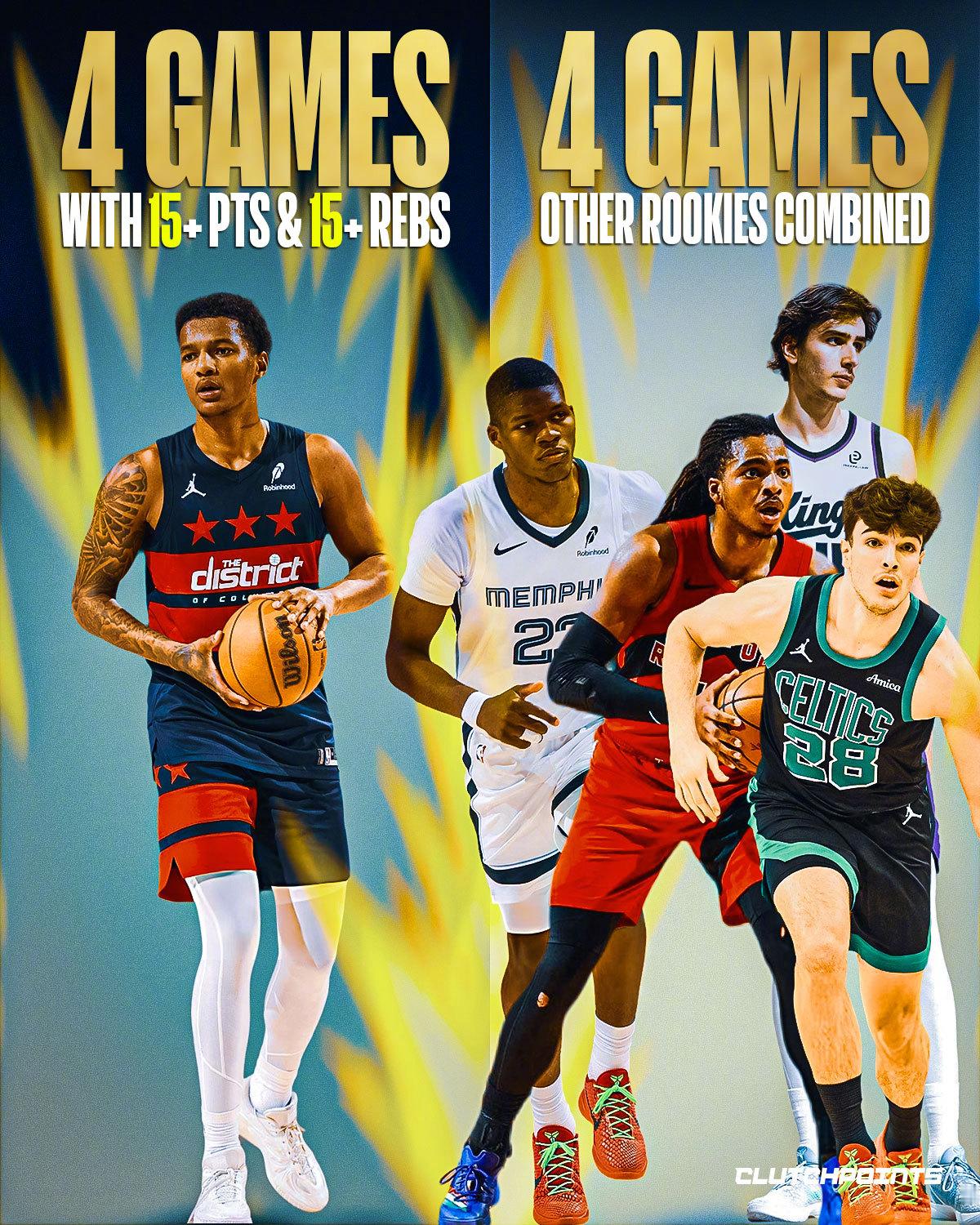 朱利安-里斯本赛季已经4次拿到至少15分15板，本届其他新秀合起来和他一样多。知