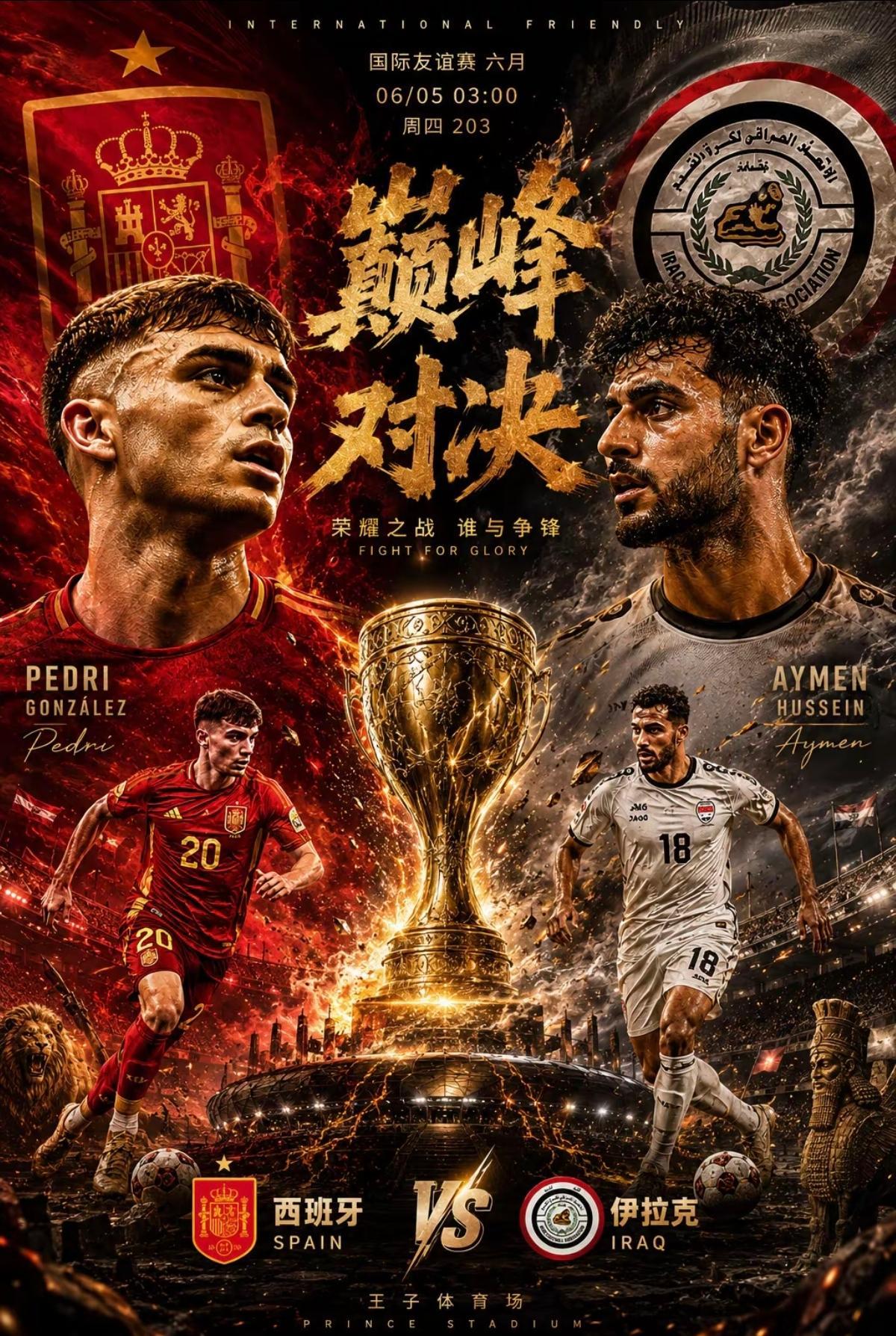 世界杯热身赛：西班牙VS伊拉克 主力大幅轮休竞彩足球世界杯足球 客队阵容:阵容实