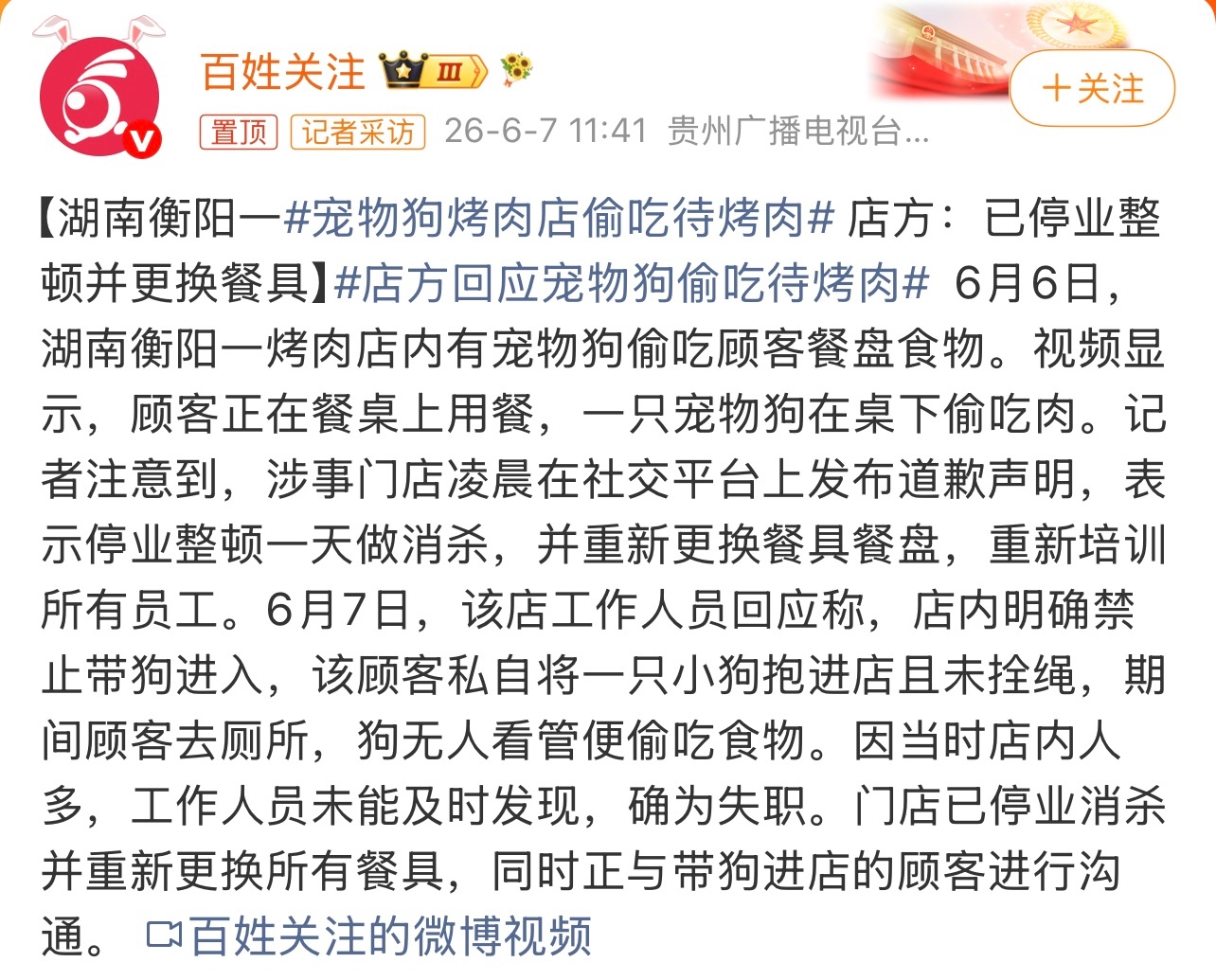 宠物狗烤肉店偷吃待烤肉还是应该看管好啊。这个你怎么看？ 