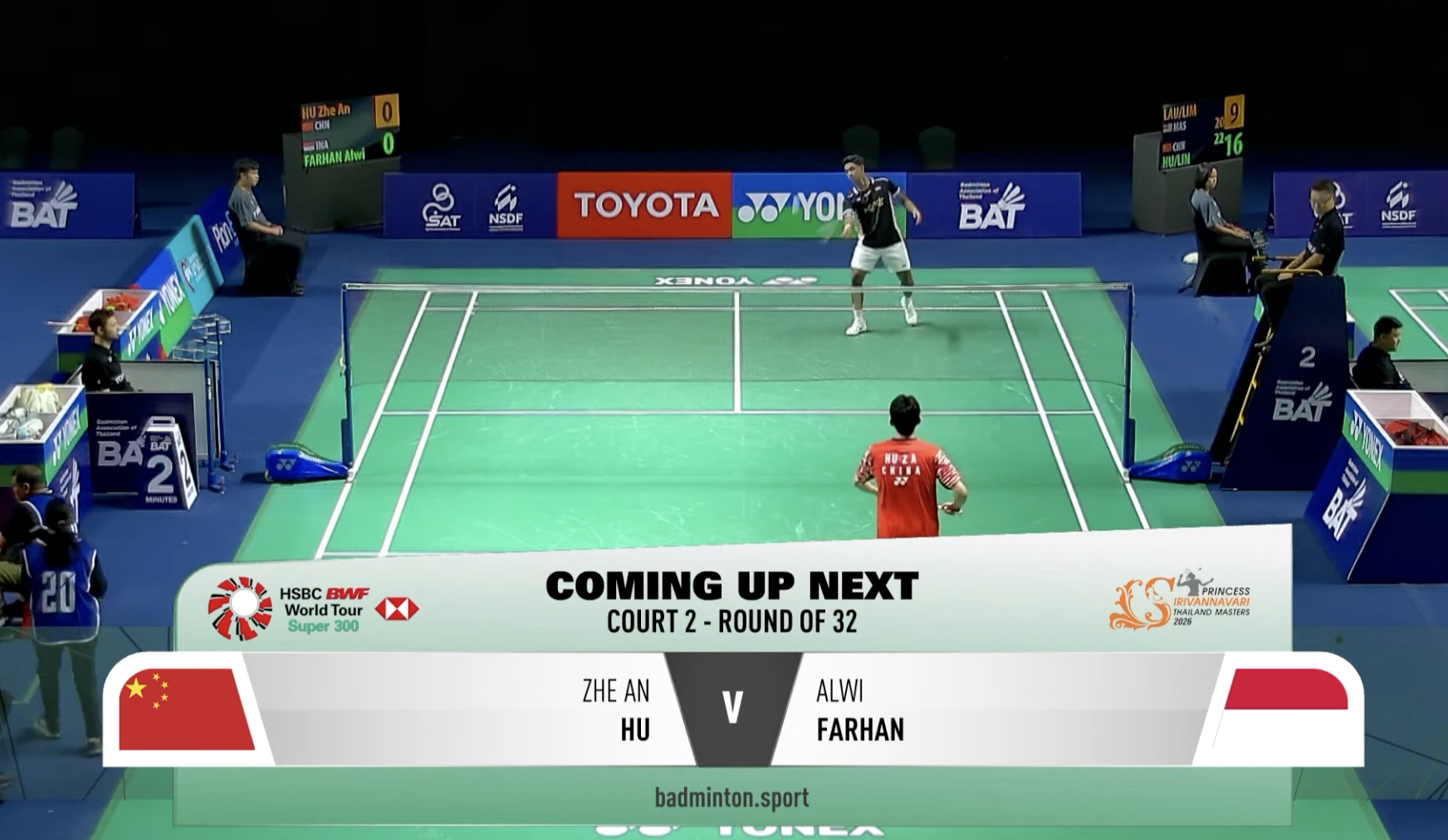 胡哲安🇨🇳 vs 🇮🇩法汉，比赛马上开始！2026年泰国羽毛球大师赛