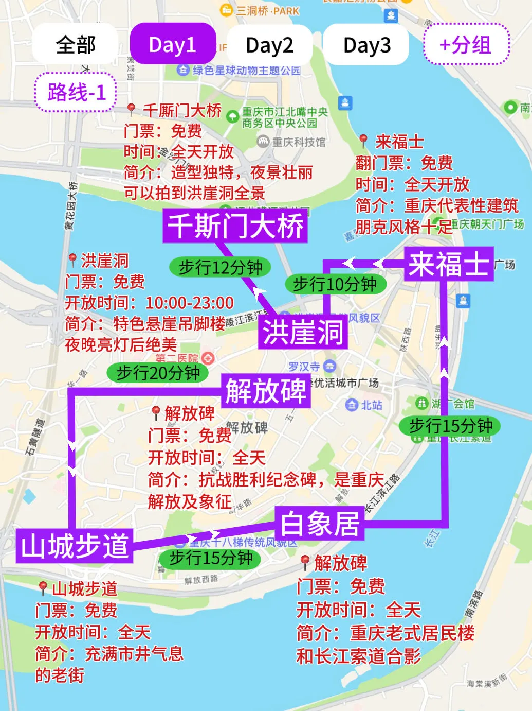 重庆旅游地图🗺️三天超全攻略，跟着走不绕路