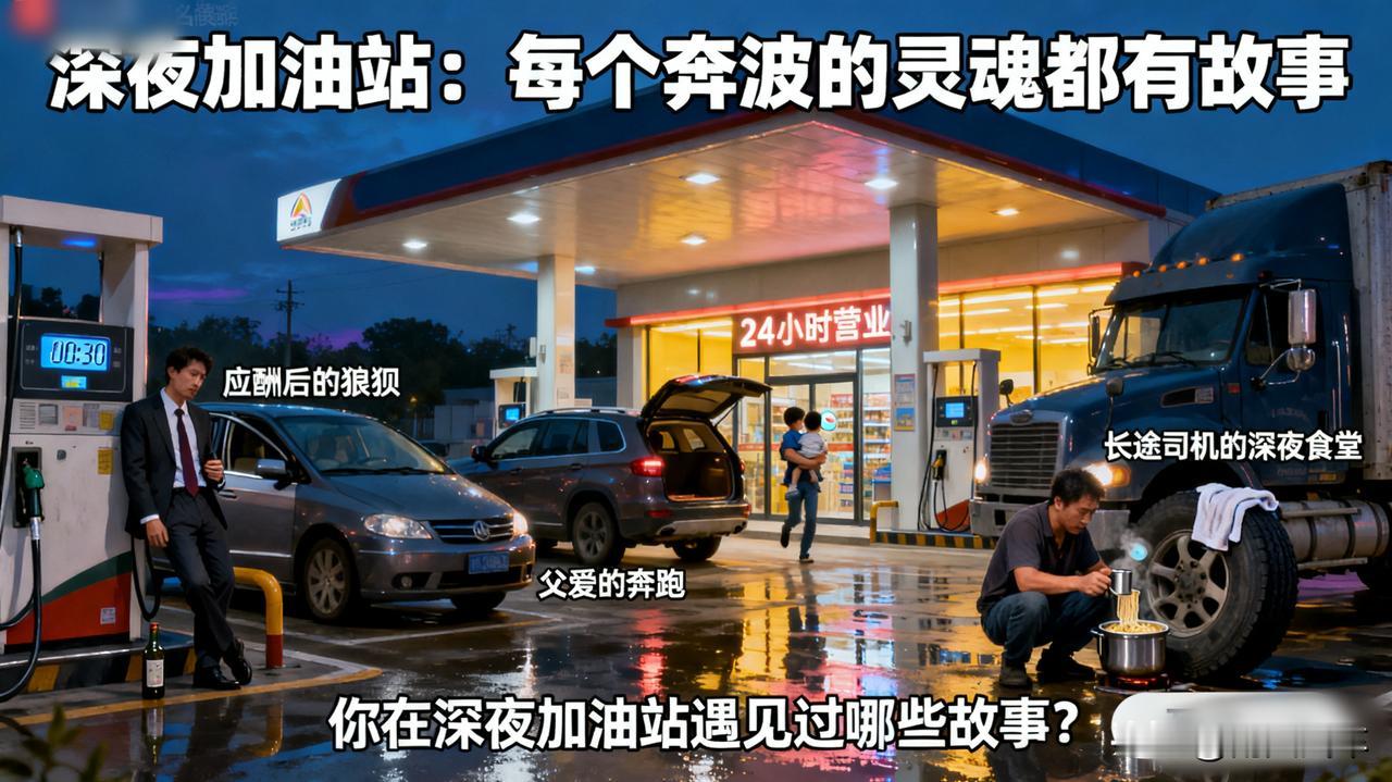 深夜的加油站，总能看到不一样的人生。

有刚应酬完在路边呕吐的销售，有带着孩子赶