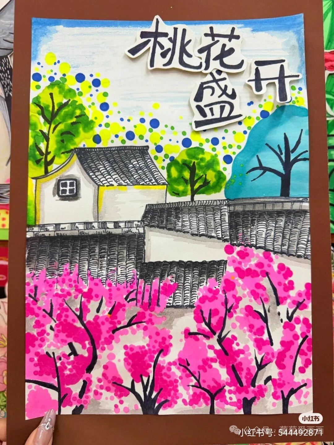 桃花创意美术作品分享，桃花桃花手绘 桃花儿童画 桃花创意美术 （图片来自网络，仅