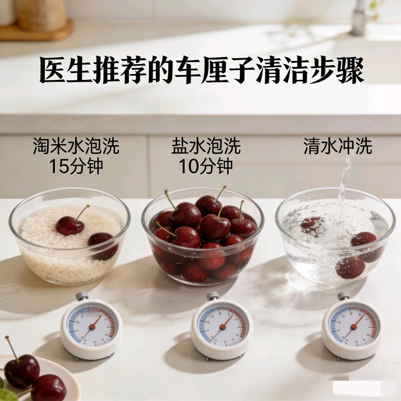 请和我的胃酸说去吧！
看到医生的建议，
我又笑喷了。

医生建议的洗车厘子步骤：