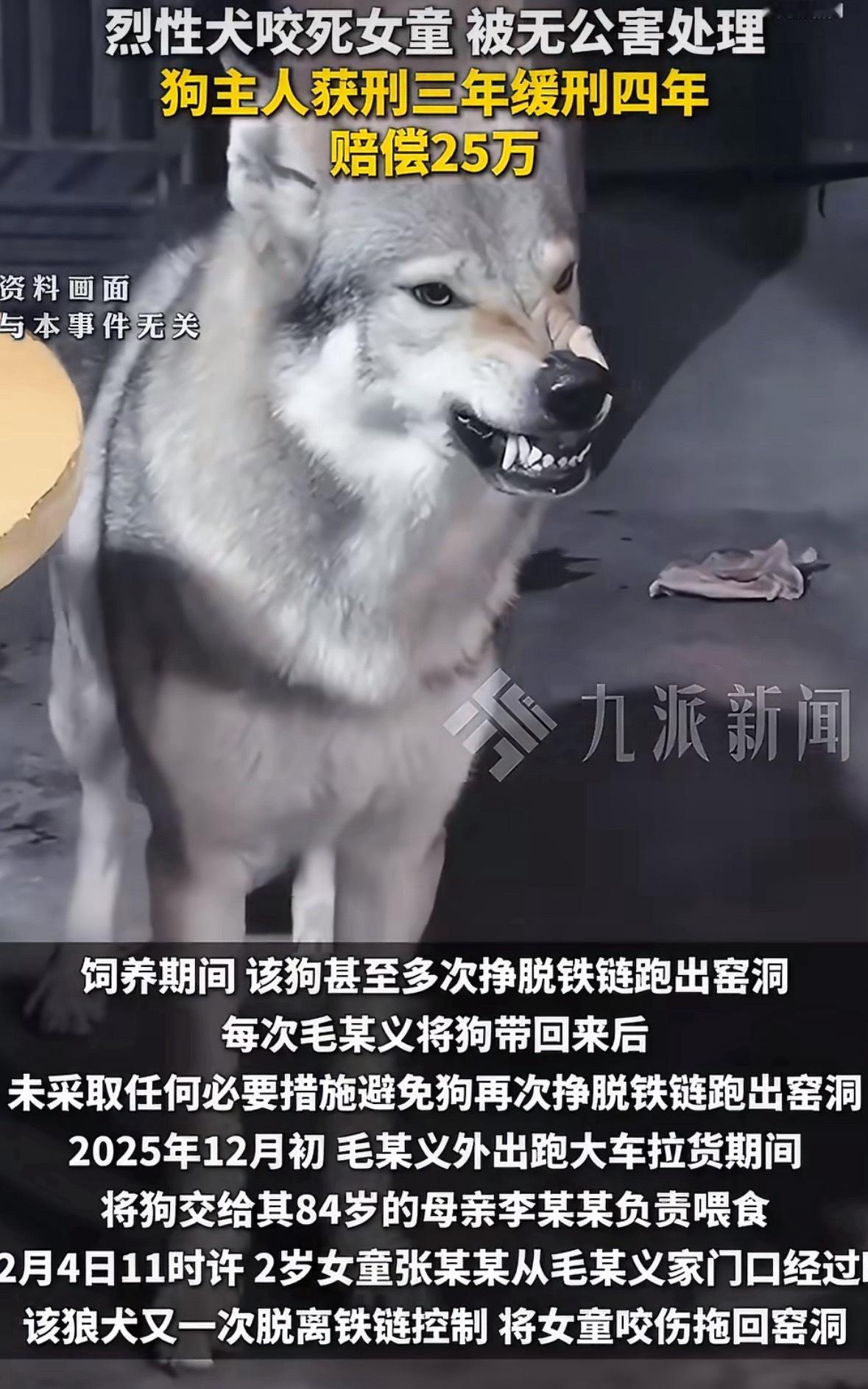 烈性犬咬死2岁女童主人赔25万北京毒死狗：有期徒刑四年。烈性犬咬死女童：判三缓四