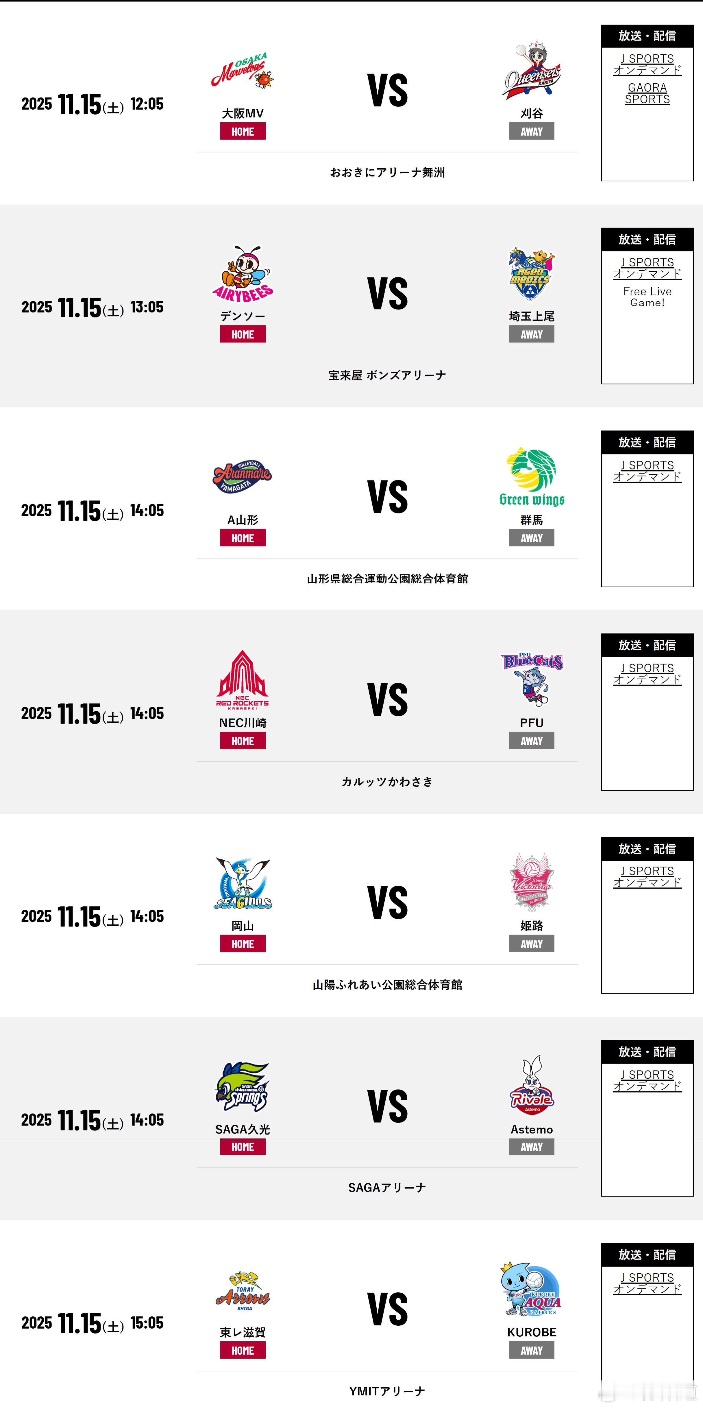 11月15日日本SV女排联赛赛程，第一场北京时间11:05开战。佐藤淑乃24岁生