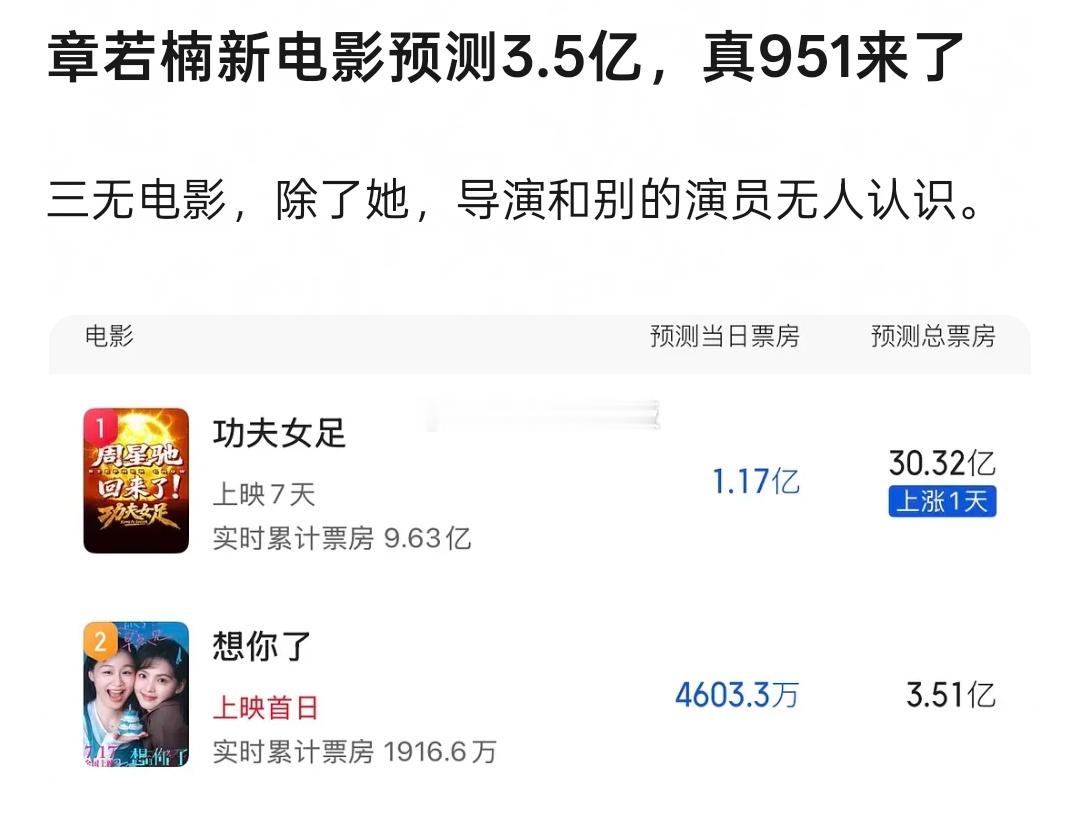章若楠新电影《想你了》预测3.5亿，这部也算小成本吧？感觉章若楠在电影圈有自己的