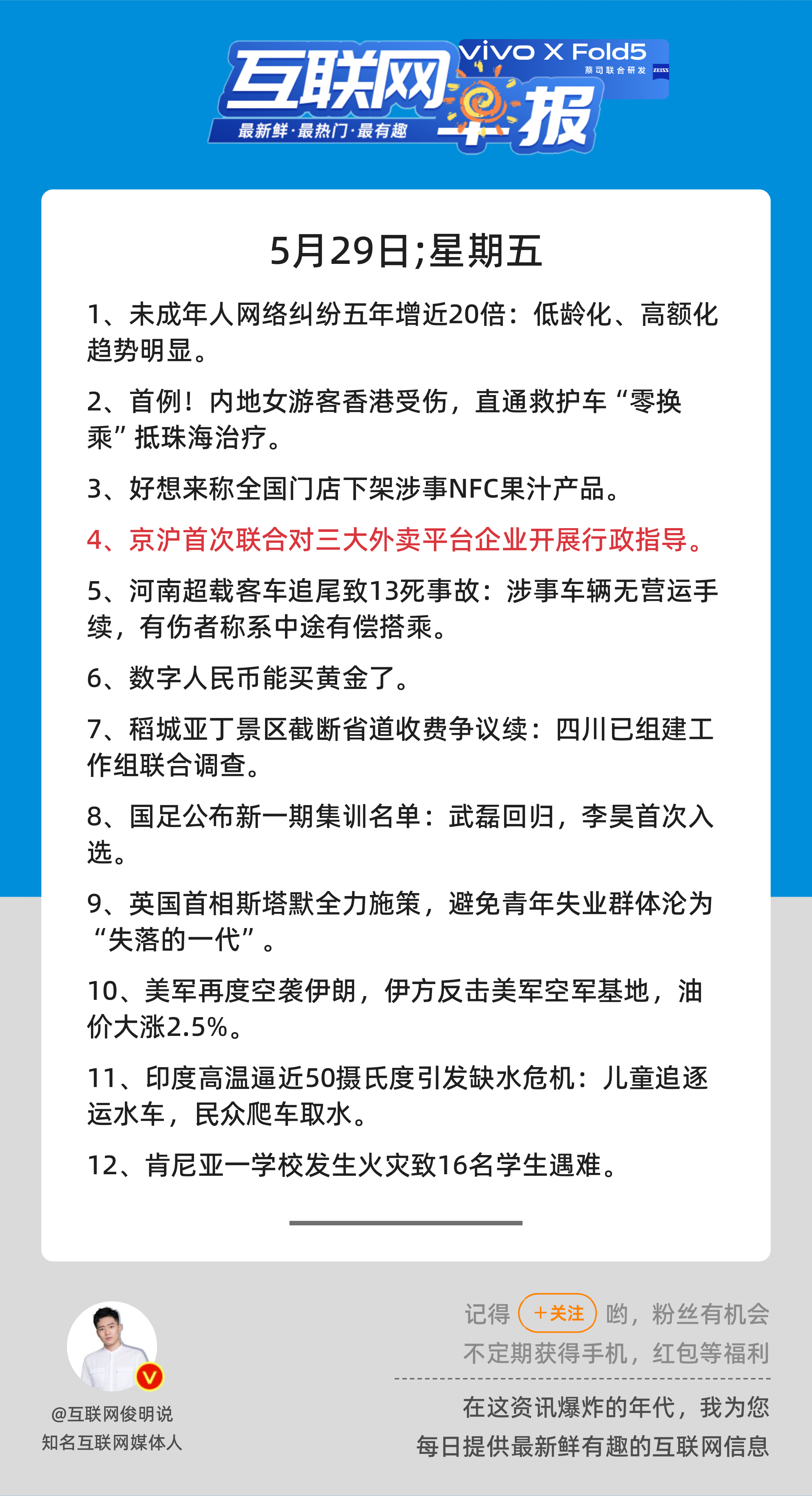 5月29日，星期五，《第3153期》；互联网早报，众览天下事关心第4条：京沪首次