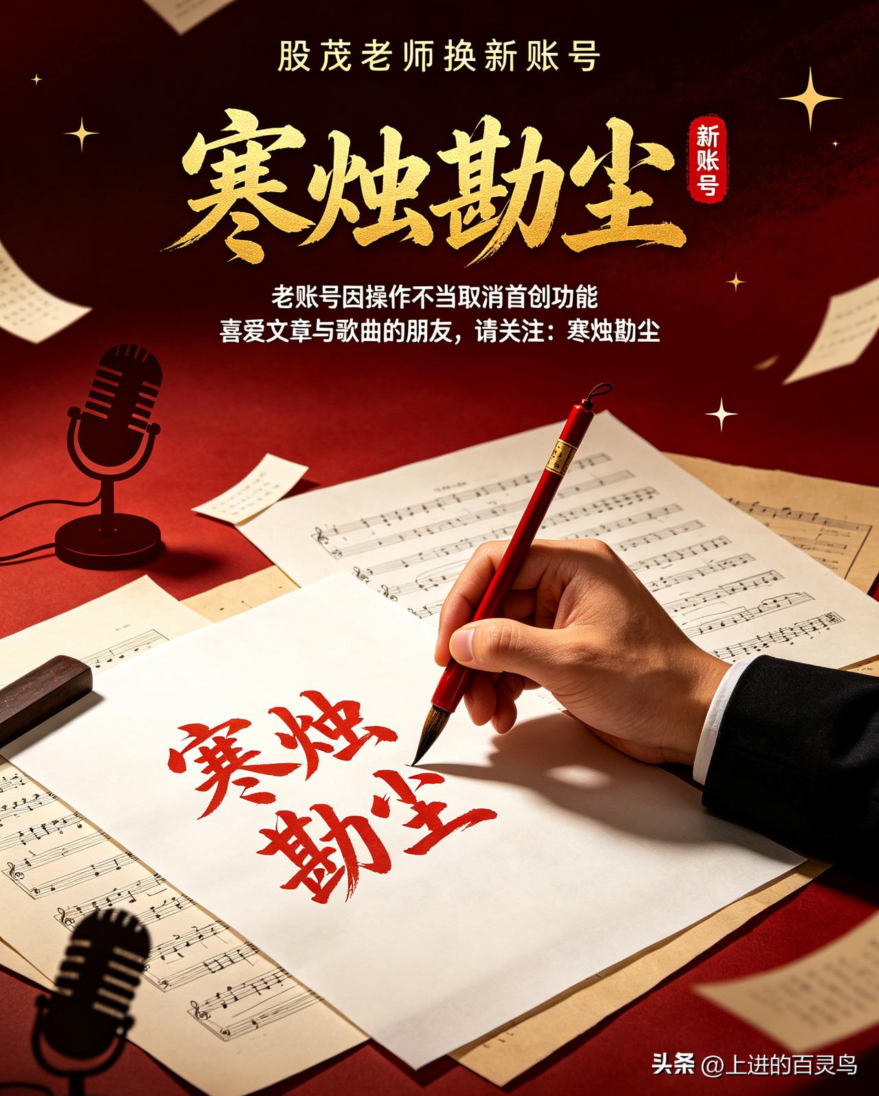 各位网友们，跟大家报告一个消息，股茂老师更换了全新账号，新账号名字叫：寒烛勘尘。