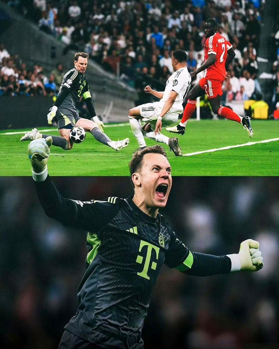 40岁的诺伊尔在伯纳乌封神了，单场9次神扑直接把皇马众星踢到了绝望。

这场欧冠