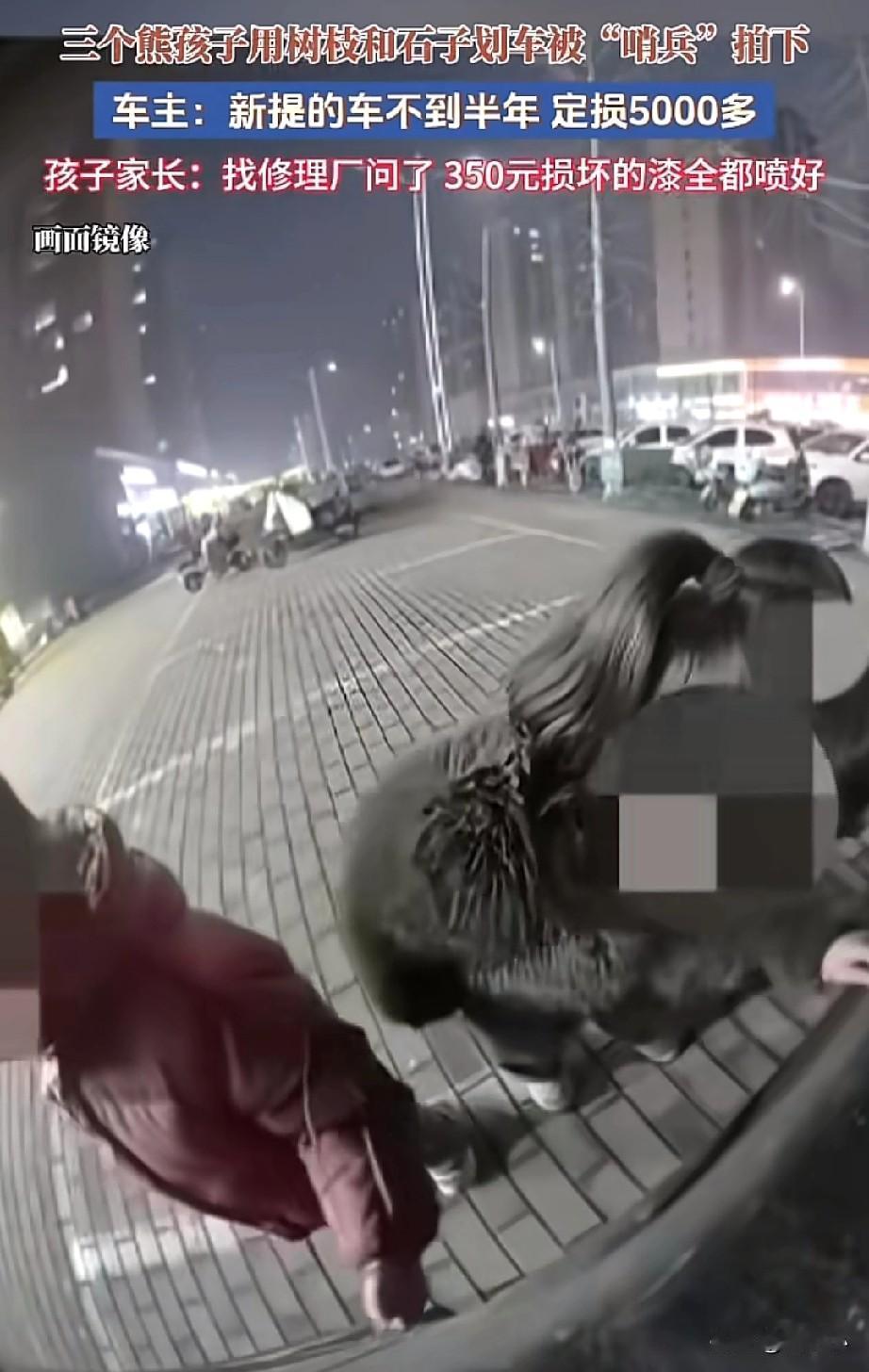不能惯着！河南，男子新买的车子，被三个孩子用石头树枝划伤，被哨兵模式给拍了下来，
