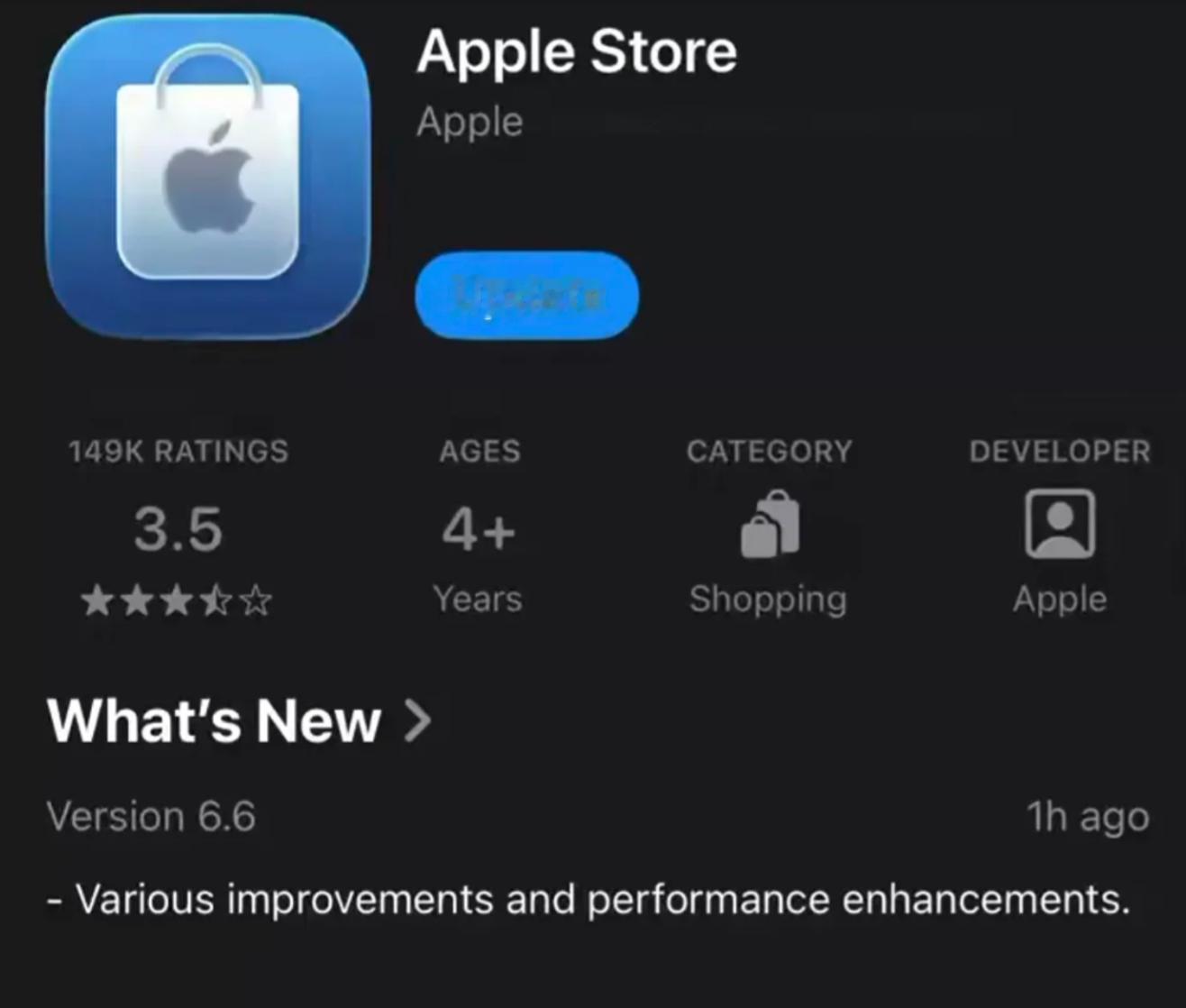苹果悄悄更新了Apple store的图标，变得更加拟物化，更贴近现实生活中Ap