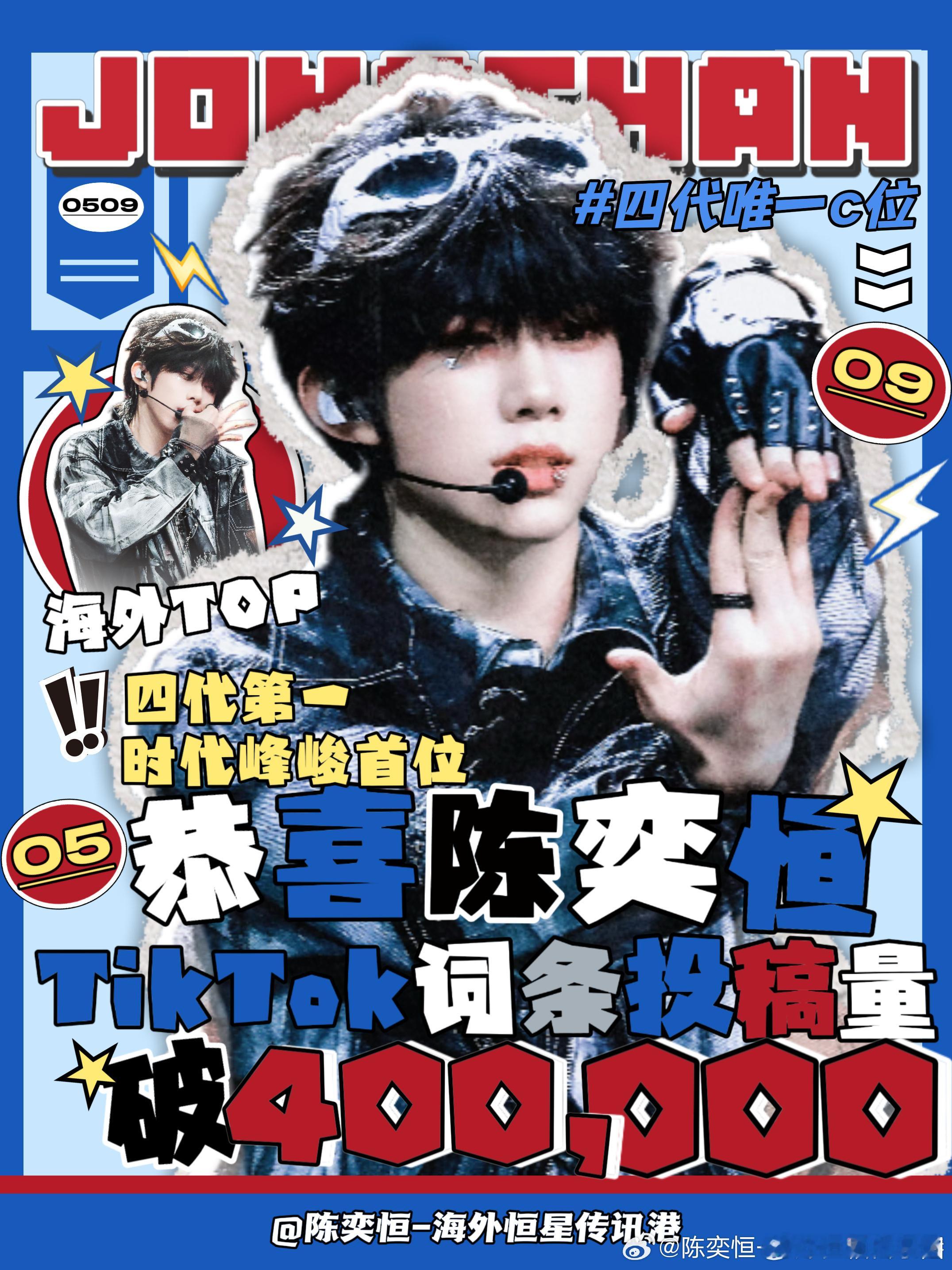 陈奕恒 个人TikTok词条突破40万！！时代峰峻首位且唯一拥有40万投稿量的练
