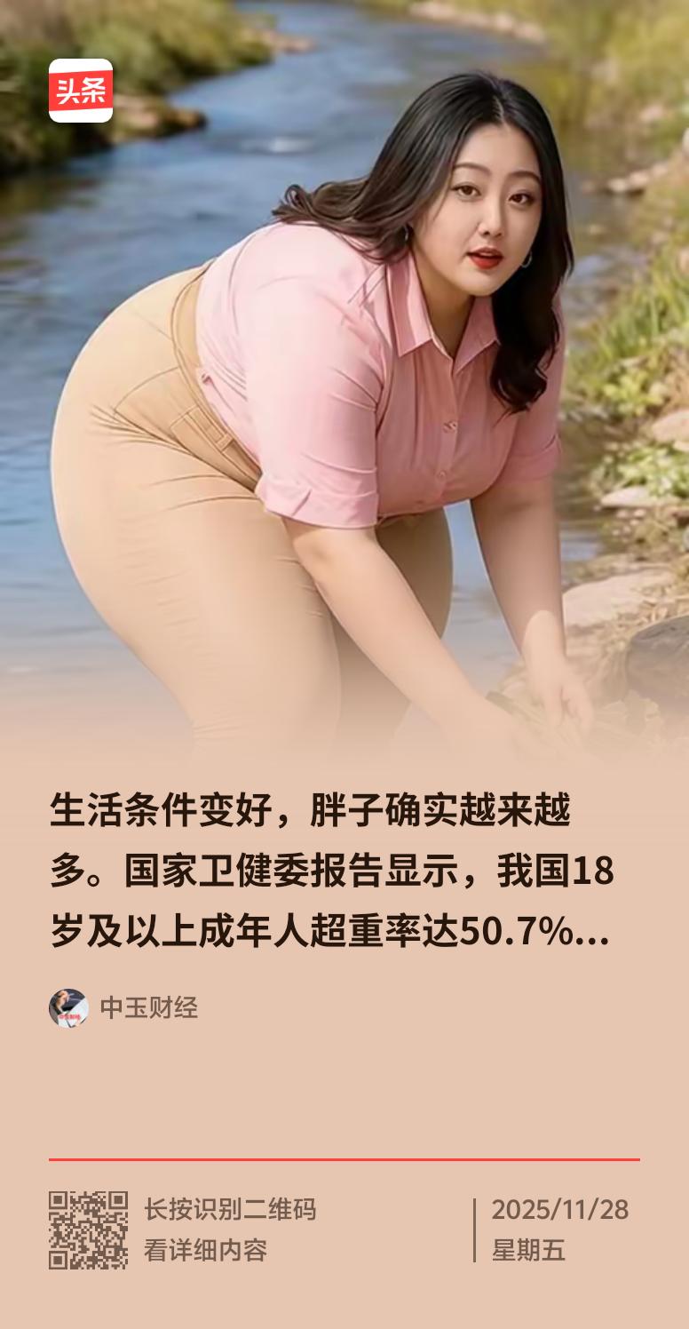 如今胖子确实越来越多，这不是错觉。2025年数据显示，我国成年人超重肥胖率超50