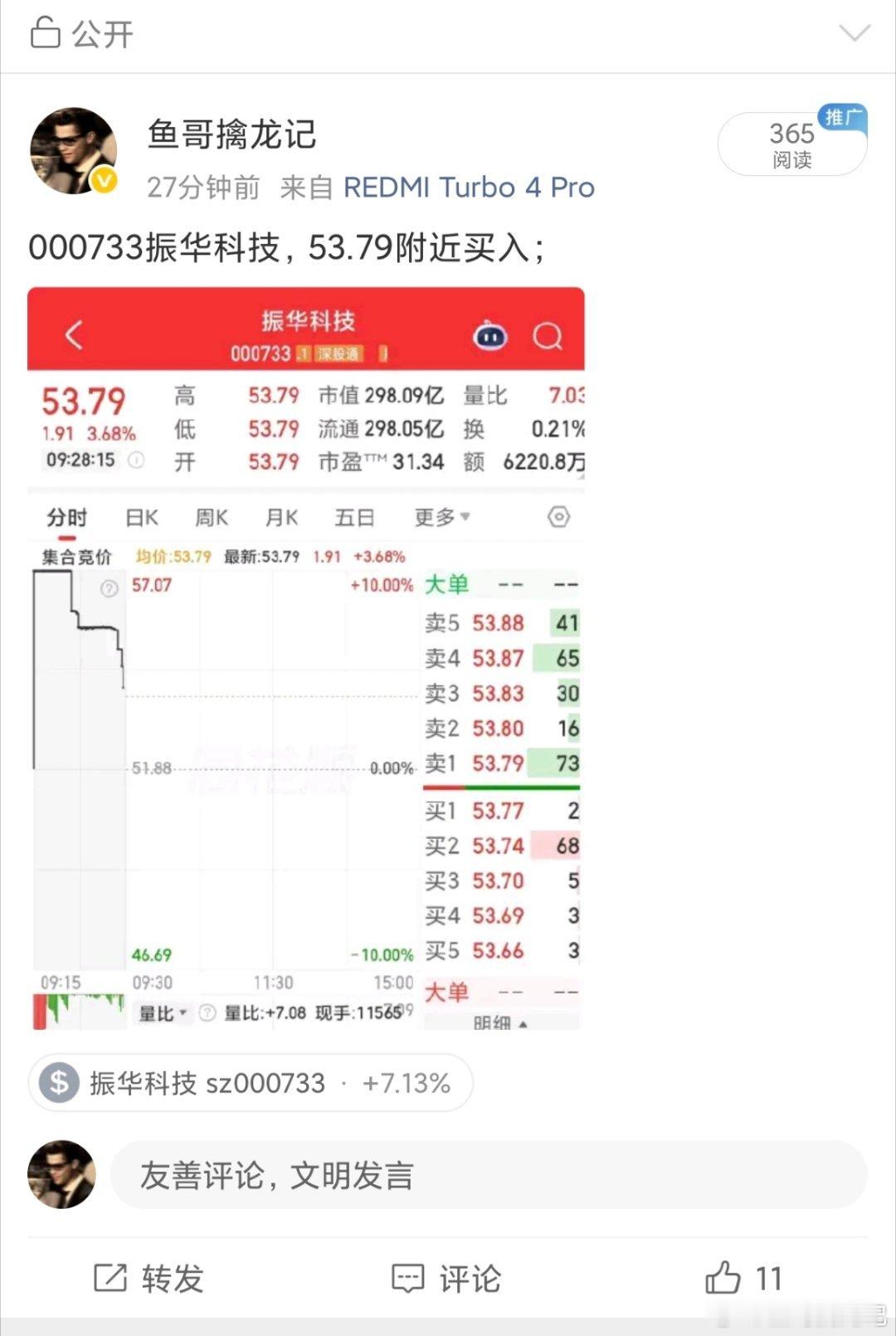 早盘推的振华科技，恭喜跟的同学们吃肉！！ 