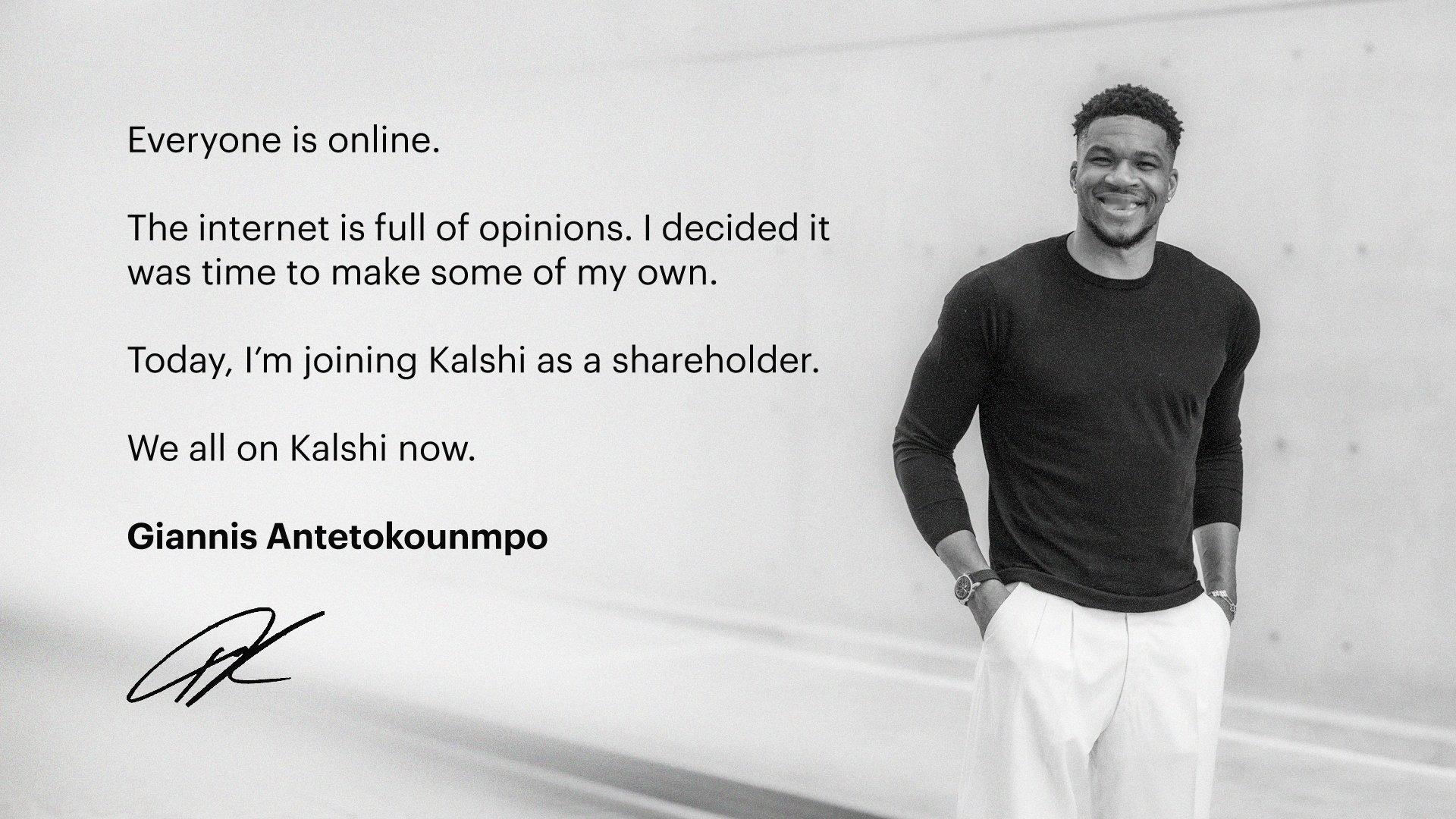 字母哥宣布，自己将以股东身份加入链上预测平台Kalshi………Kalshi是一个