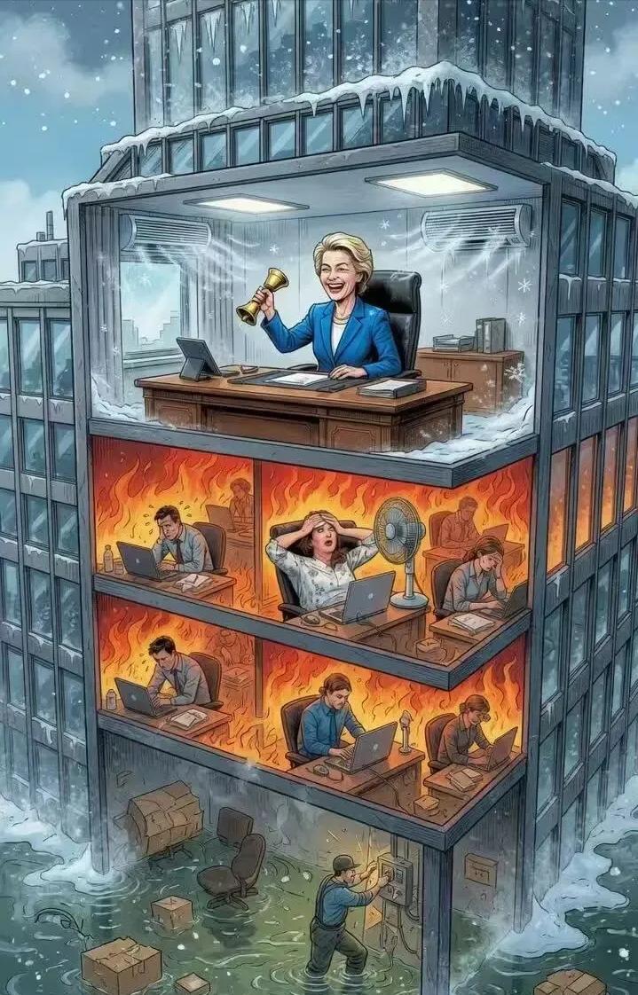 夏日炎炎似火烧，公子王孙把扇腰，欧洲政客抢着吹空调。

这本是一句带着市井调侃的