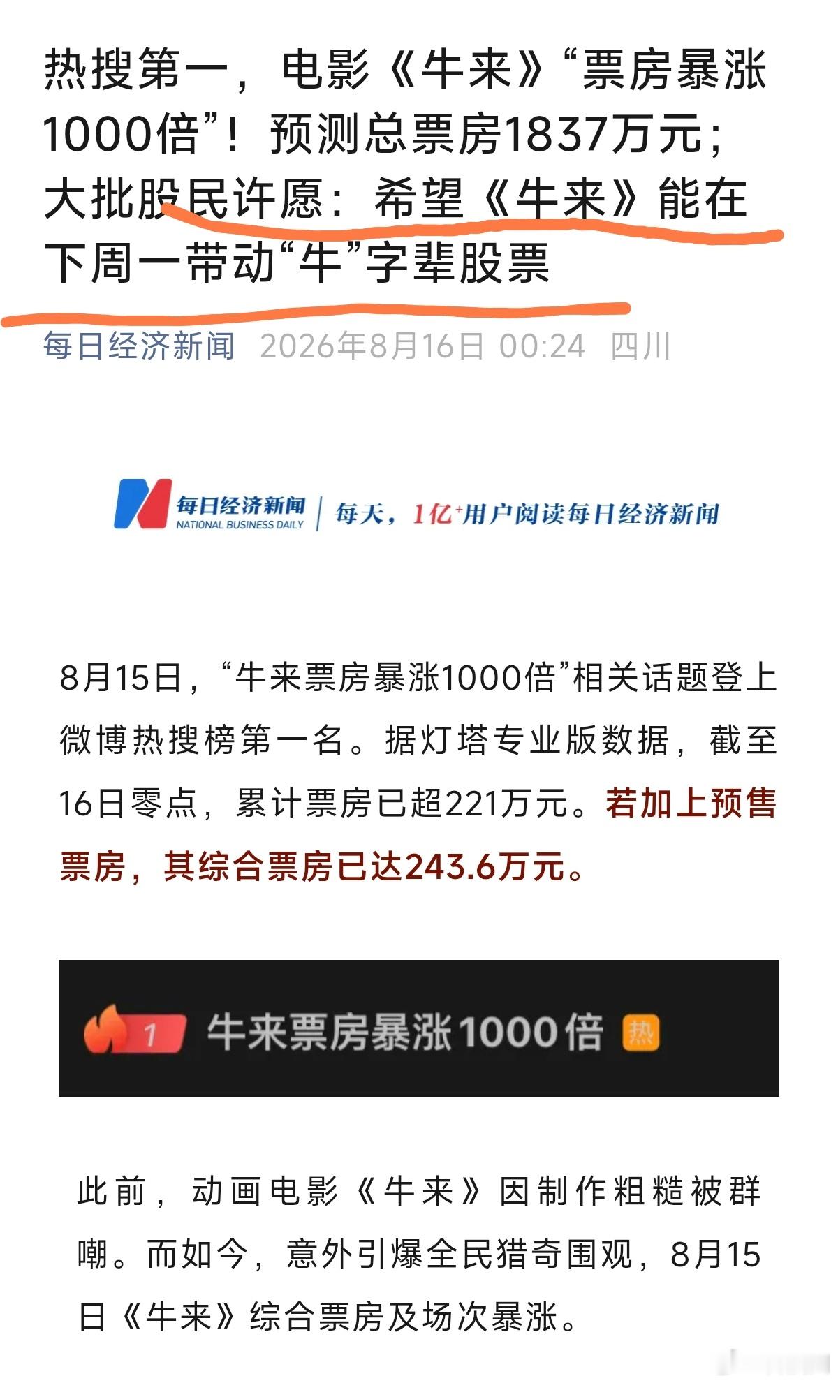牛来预测票房已超1800万离谱。。。别人说这坨💩很难吃，别吃，然后不少人说我不
