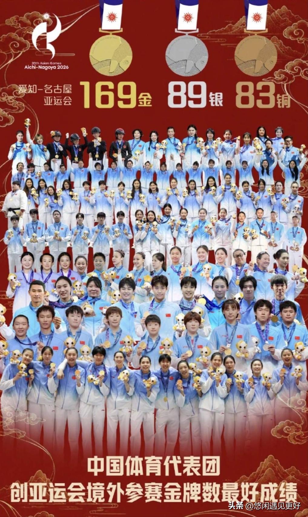 名古屋亚运会中国代表团收官海报正式发布，瞬间被眼力好的网友扒出来一个细节。

在