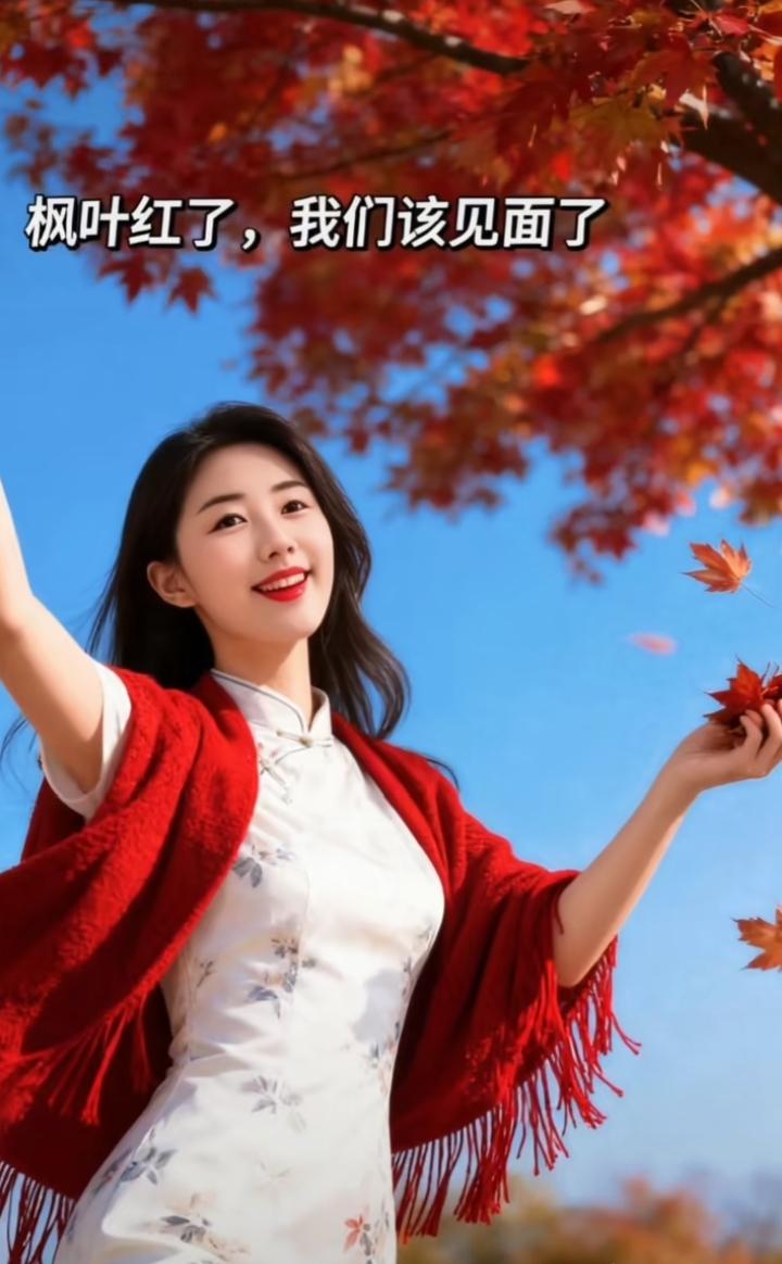 蓝蓝的天空，红红的枫叶，落地飞，我爱你枫叶