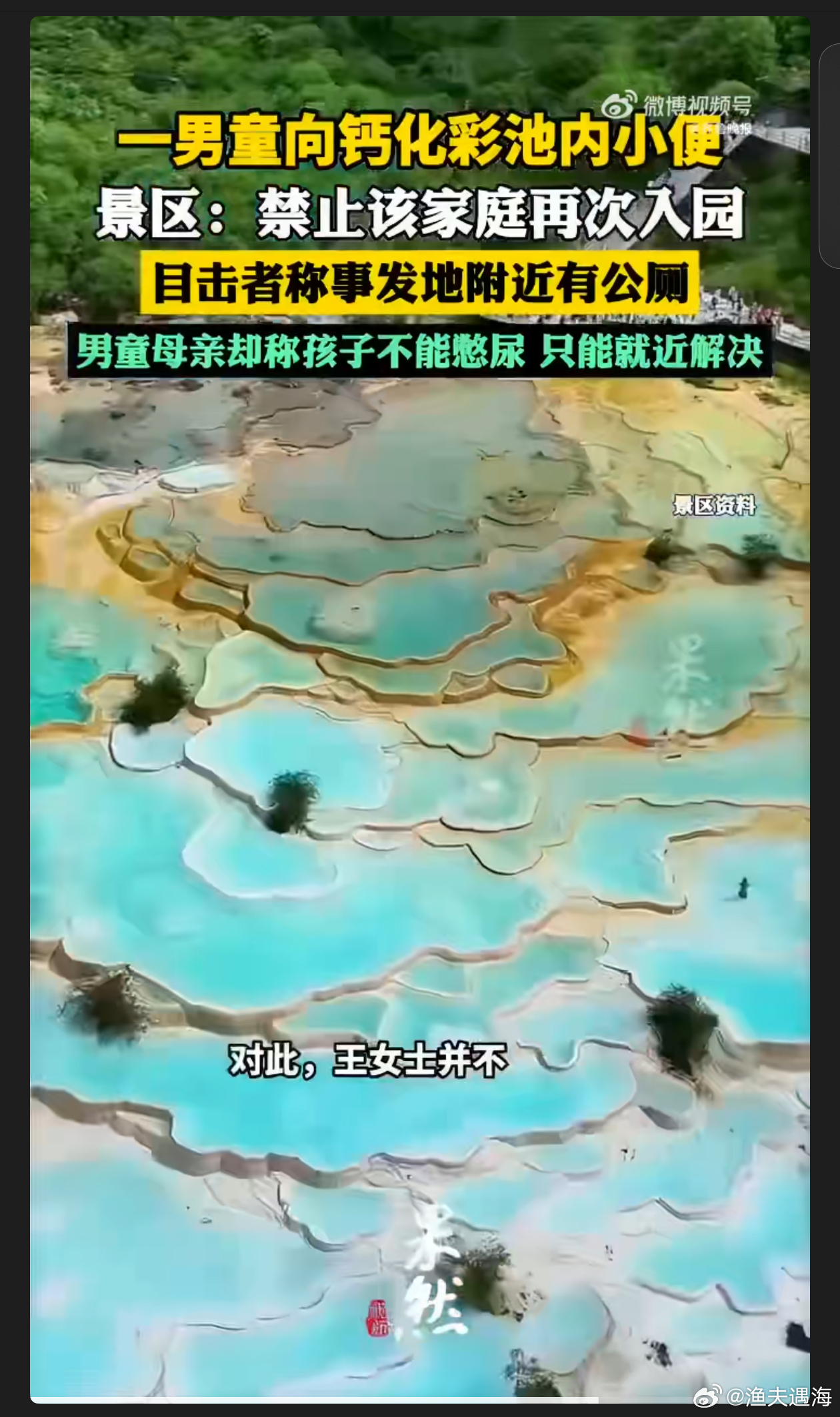 母亲回应男童向景区钙化彩池里小便男童向钙化彩池小便，母亲的辩解苍白无力，这不仅是