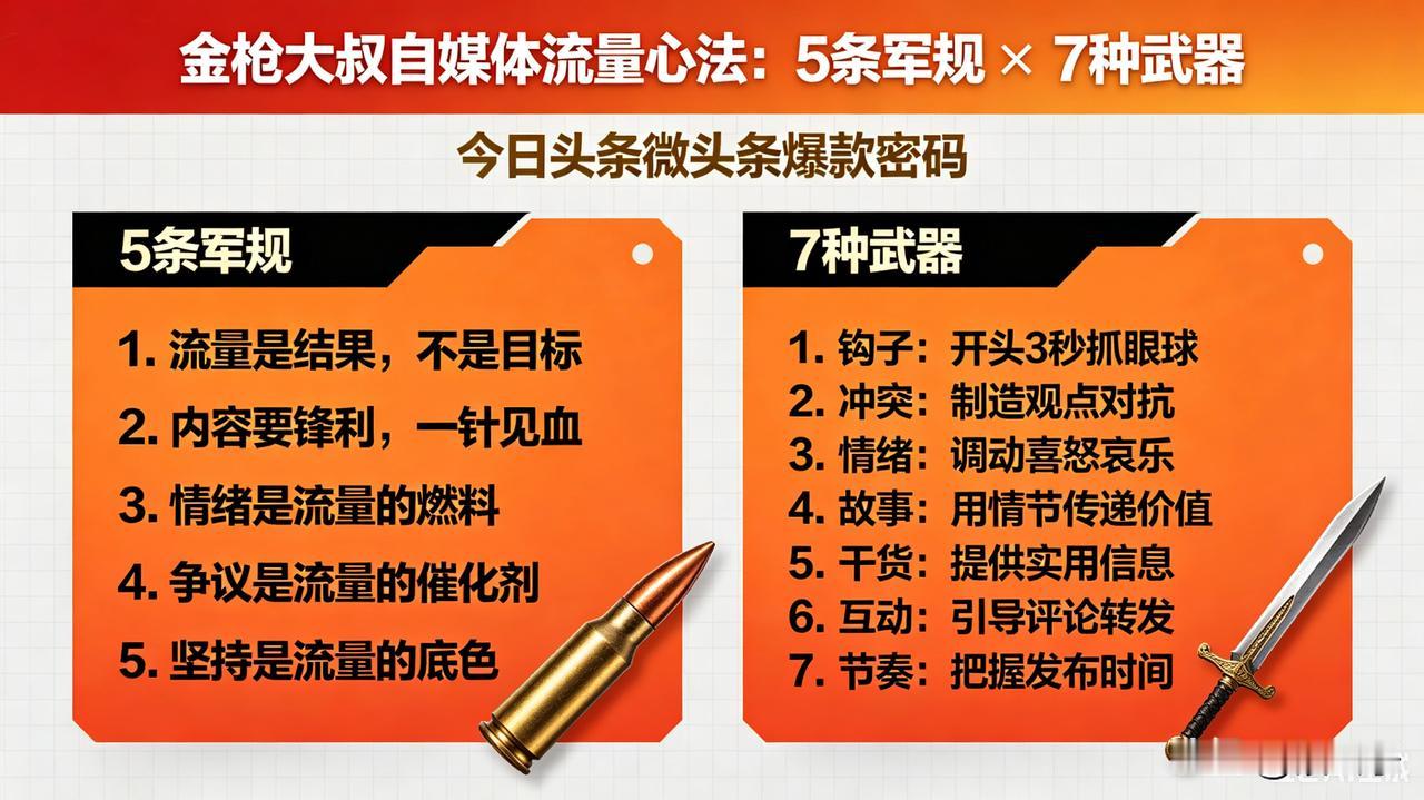 金枪大叔顶级流量心法：5条军规+7大武器，普通人也能快速起号
 
亲爱的朋友，段