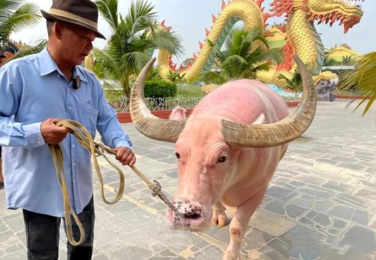 2001年，越南一农民3400元买下一头粉色水牛，20年后，一名中国富商出价28