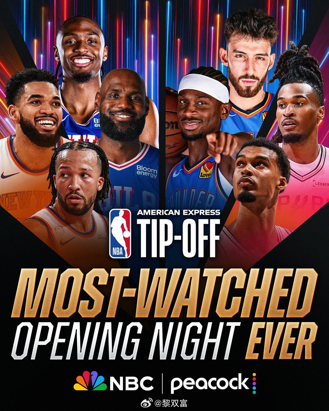 NBA揭幕日三场取得大丰收尼克斯和76人全美平均收视771万（最高时910万），