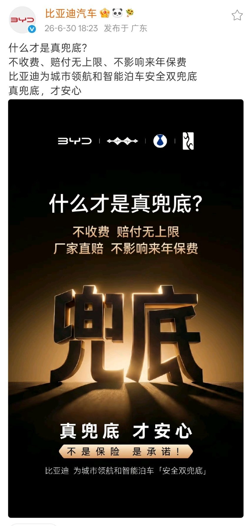 比亚迪的智驾兜底，跟智驾险还是不一样的。 