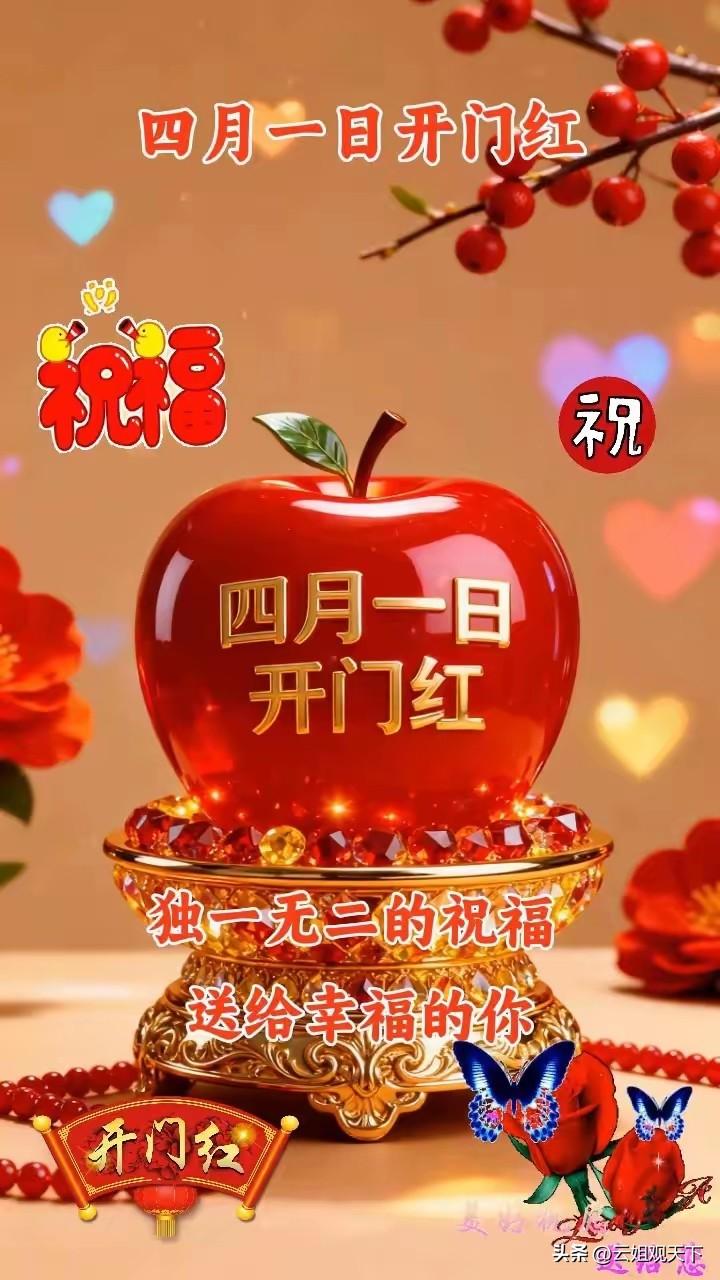 人间最美四月天，接好运，顺顺利利！
 
四月伊始，春风送暖，万物向阳，正是一年好