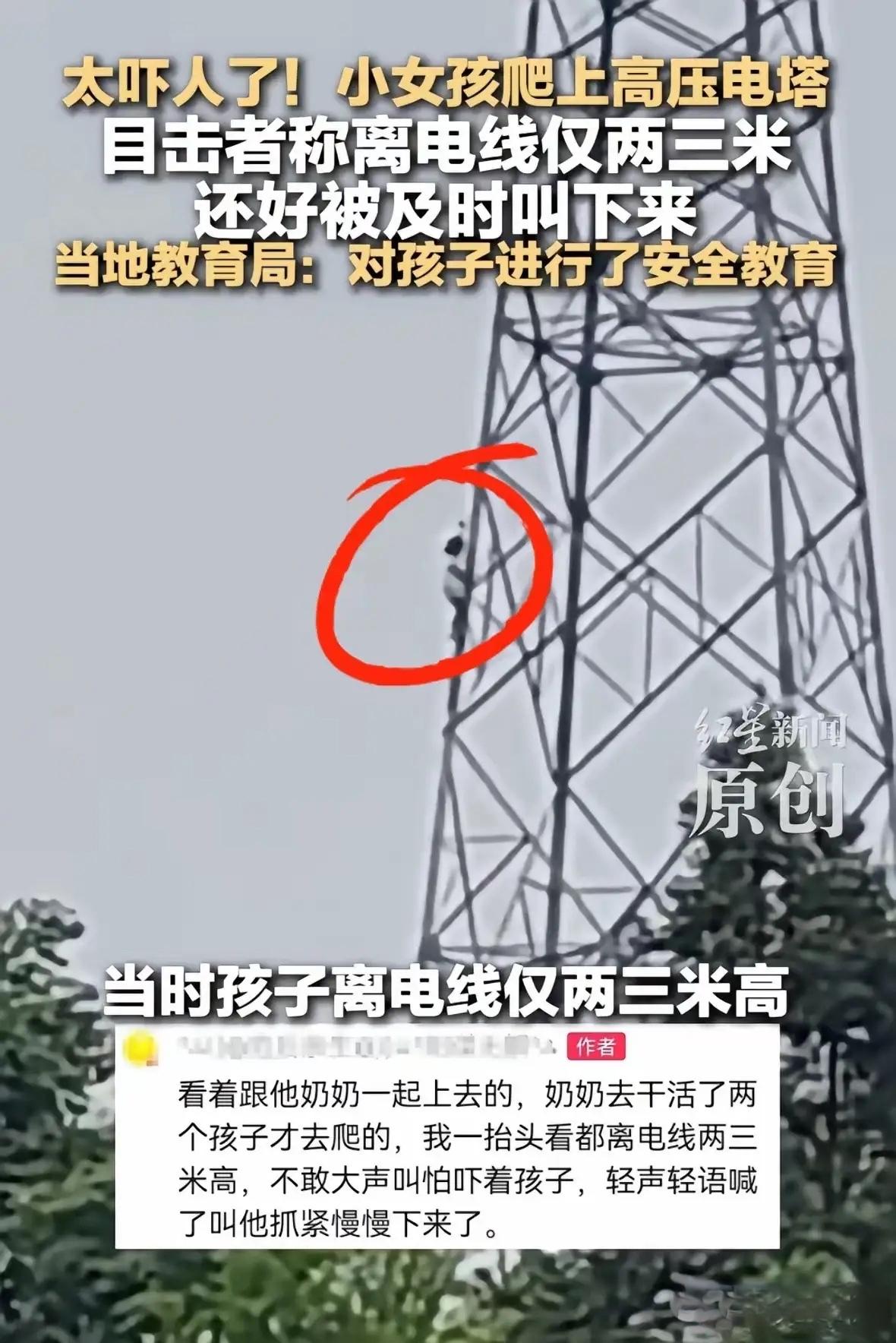 太吓人了！河南信阳，一小女孩跟着奶奶去地里干活，趁着奶奶干活的间隙，独自爬到一个