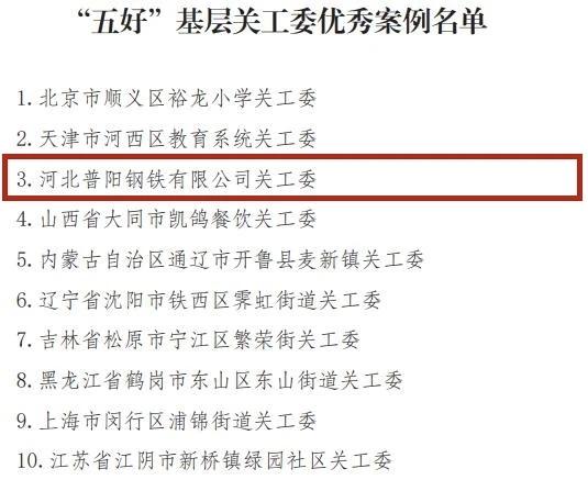 咱们武安普阳钢铁关工委入选全国“五好”基层关工委优秀案例，也是河北唯一上榜的企业