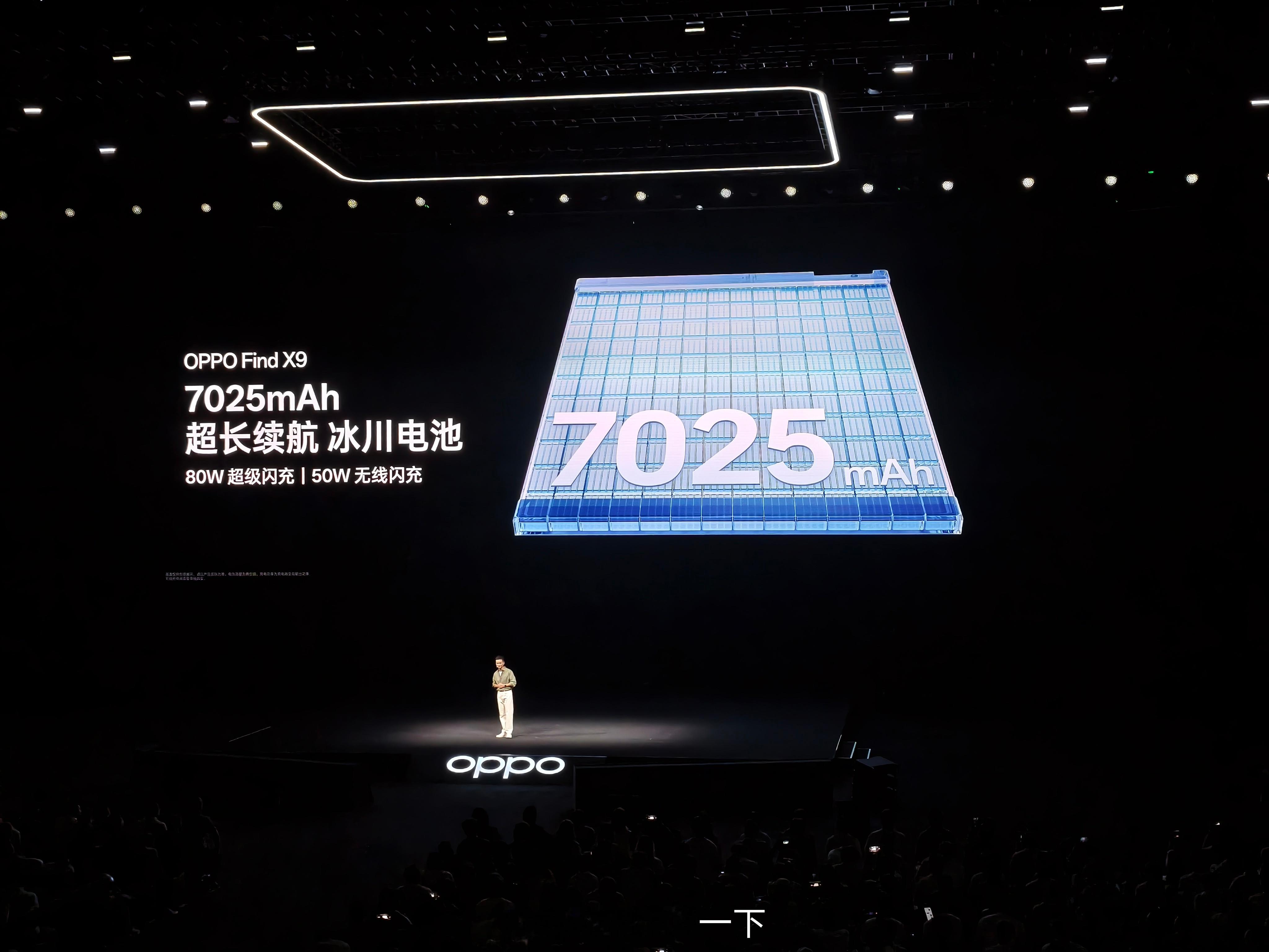 OPPO Find X9搭载了一块7025mAh的电池，并且支持80w有线充电和