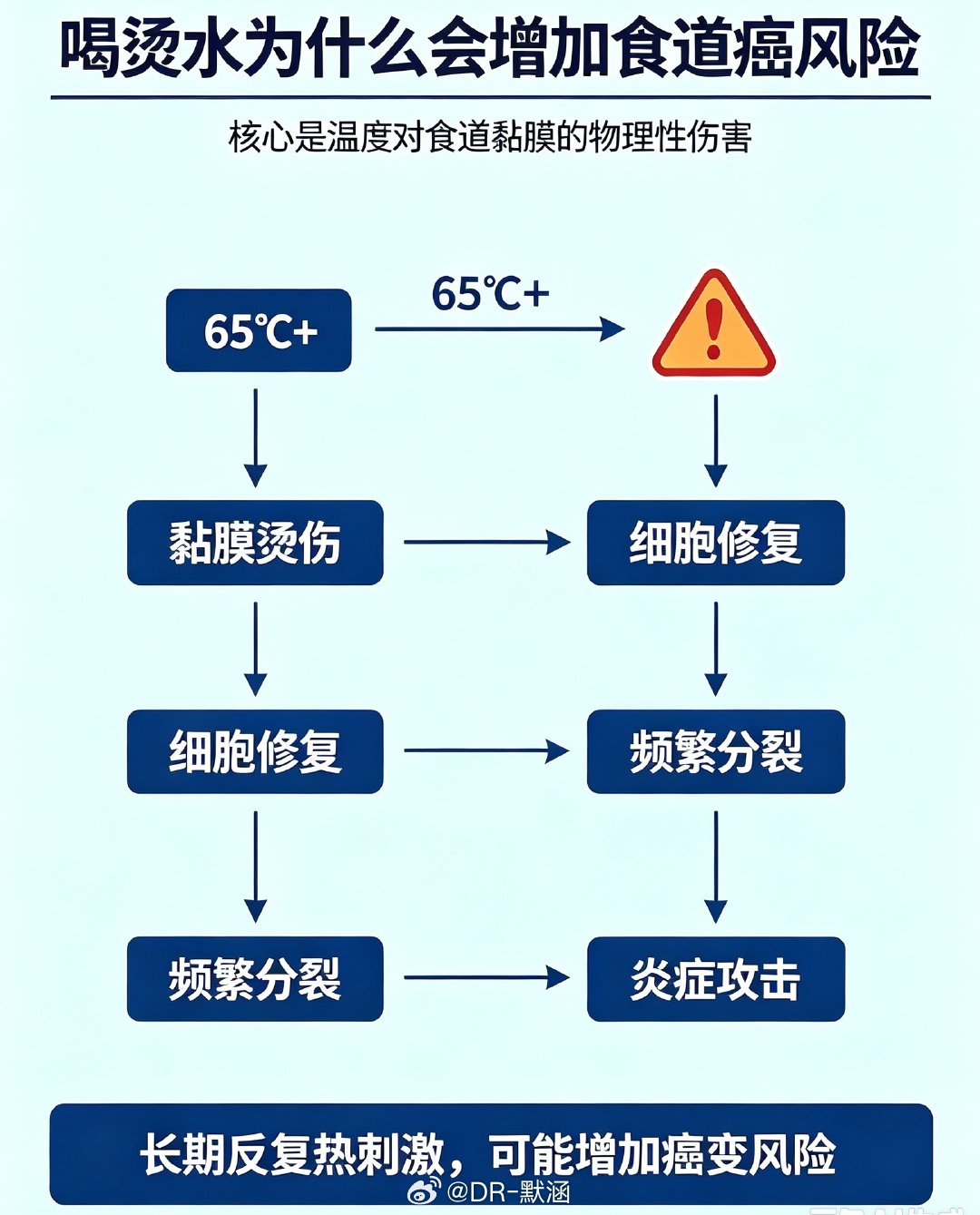 常喝烫水可能致癌世卫组织（WHO）将“超过65℃的热饮”归为2A类致癌物。曾有两