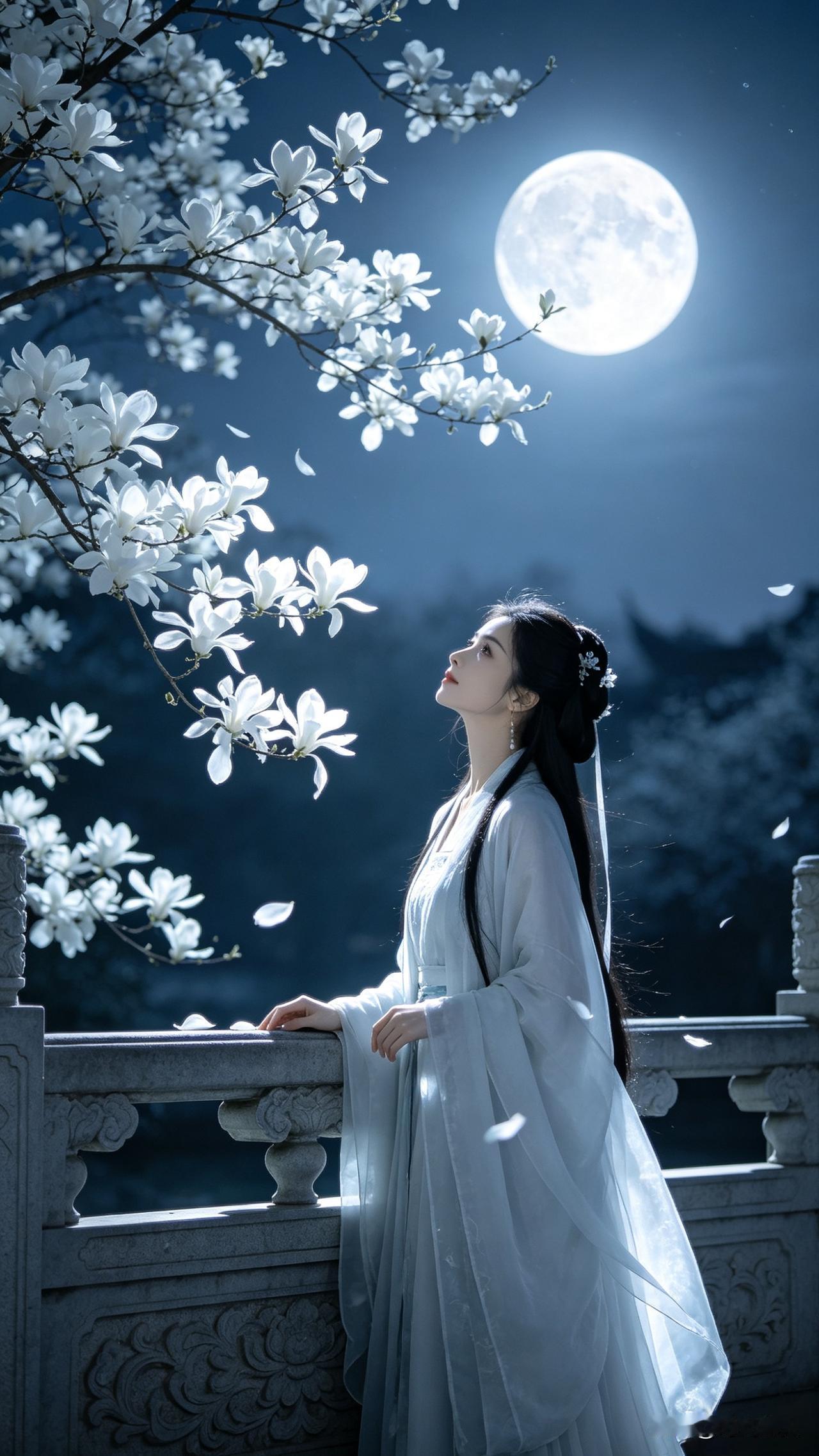 不是我吹，这联我写出来，身边朋友试了一圈，全败下阵来！
昨晚对着月亮和玉兰花发呆