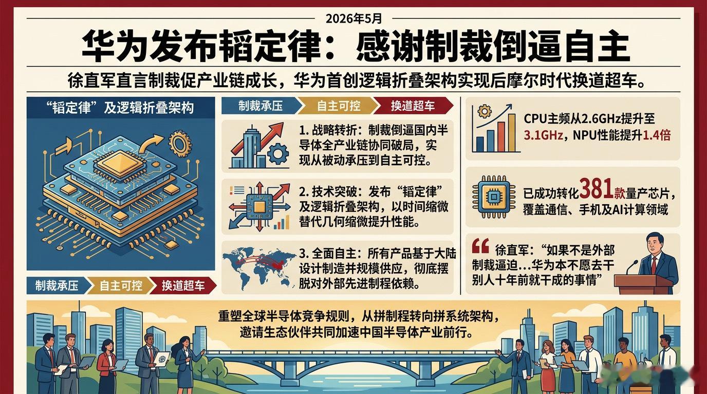 华为感谢美国制裁近日，华为副董事长、轮值董事长徐直军在接受媒体采访时，针对公司最