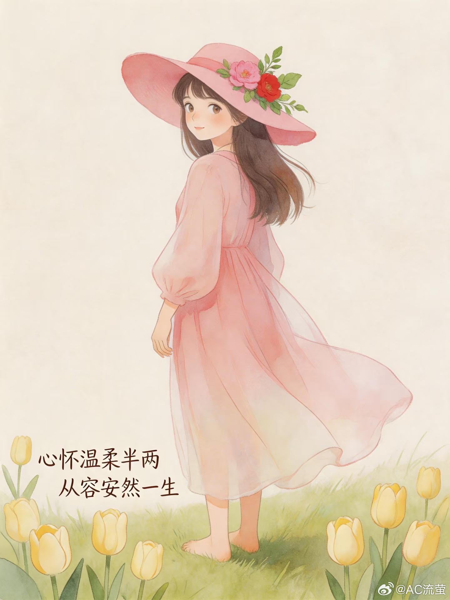 🌸裙角扬起春风的信笺，草帽盛满半季温柔。原来岁月最好的模样，是带着花香奔赴余生
