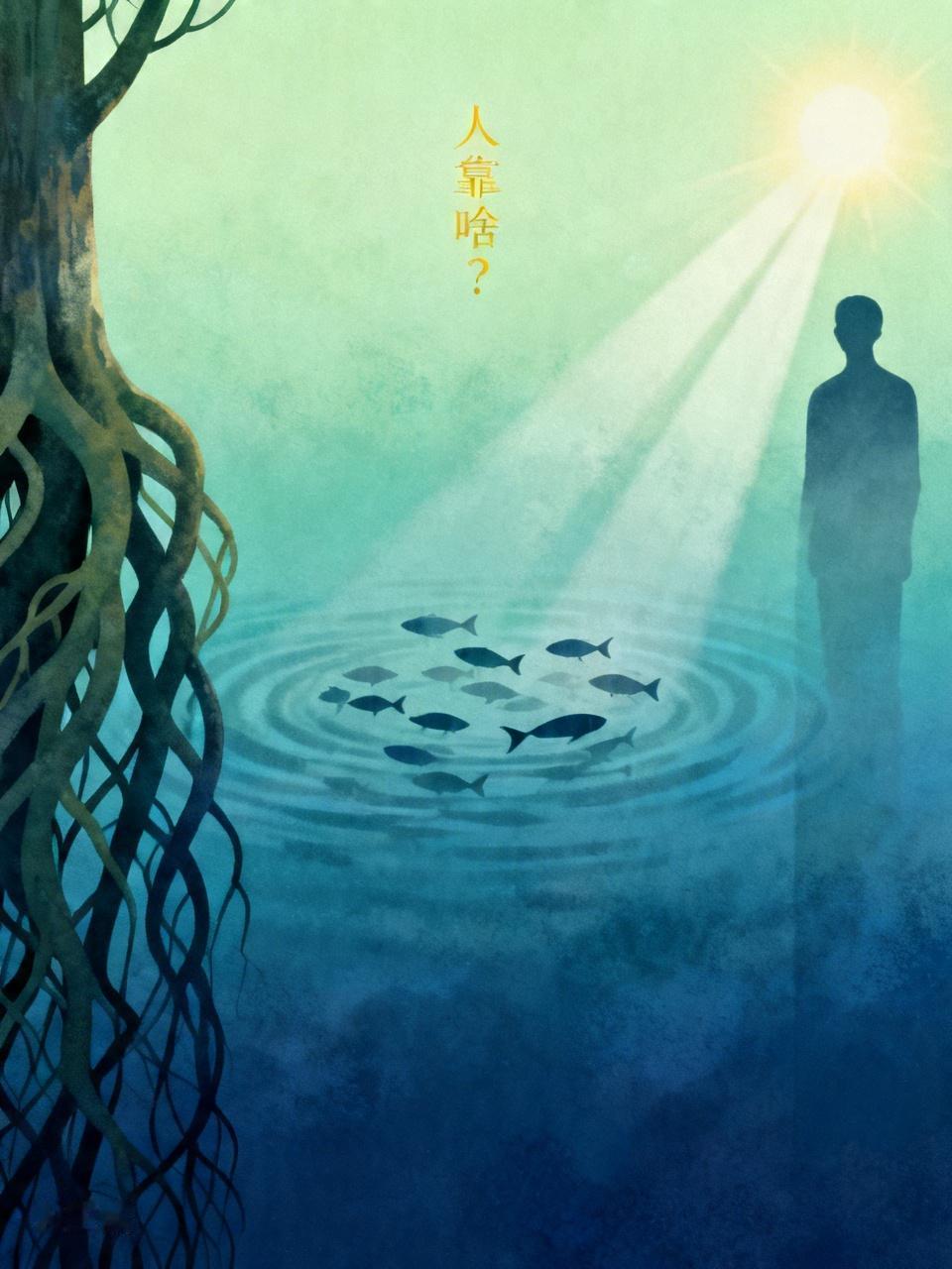 树靠根长,鱼靠水养,人靠啥? 树靠根长，鱼靠水养，那人靠啥？我觉得人靠的东西可不