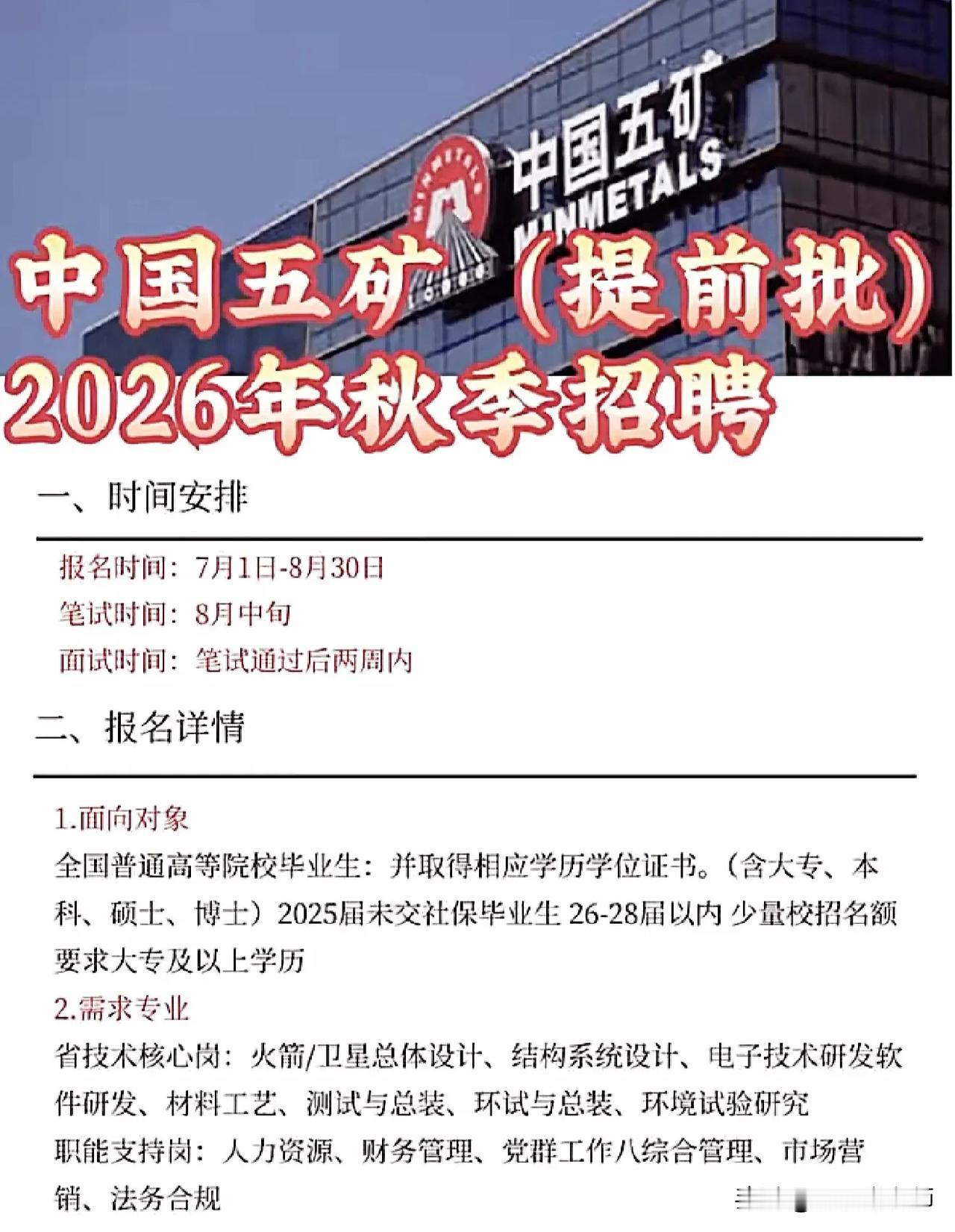 同学们，中国五矿这个提前批是实打实的“黄金窗口期”，别等秋招扎堆才后悔没早下手！
