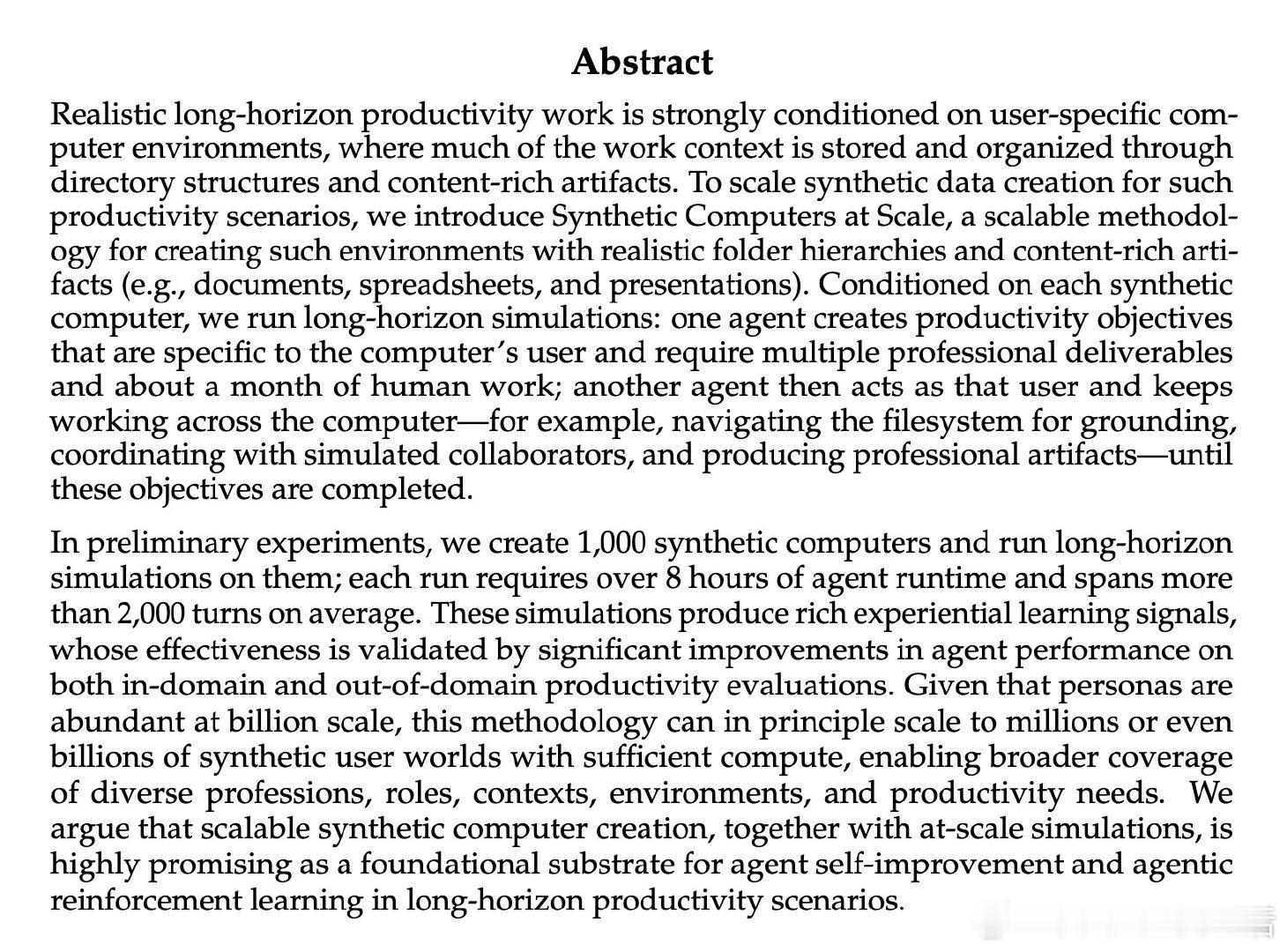 [LG]《Synthetic Computers at Scale for Lo