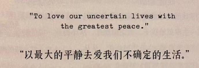 最近的人生态度：以最大的平静去爱我们不确定的生活。 