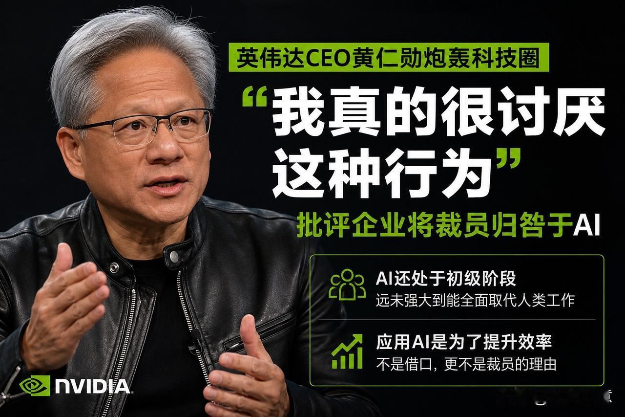 黄仁勋：裁员不该归咎于AI

近日，英伟达CEO黄仁勋在采访中公开表态，反感当下