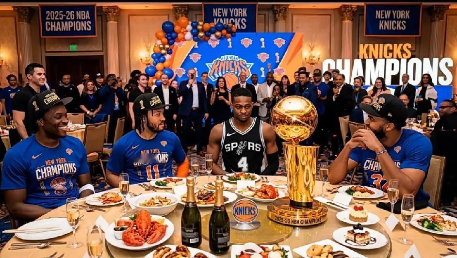 Slams惊天爆料福克斯可能要被马刺扫地出门了！并发出一张NBA总冠军的庆功宴照