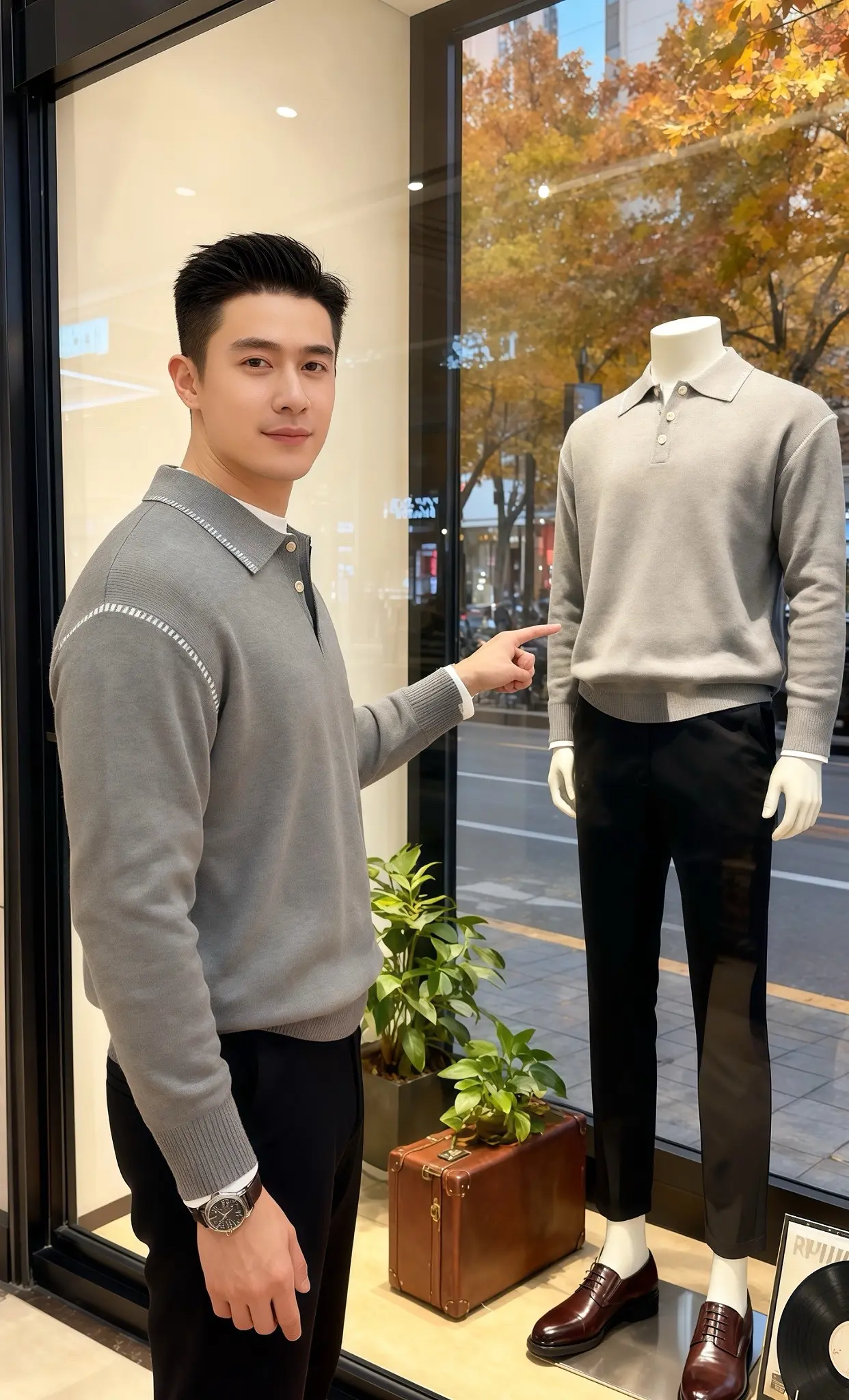 《秋阳里的浅灰褶皱》  梧桐叶把阳光染成焦糖色那天，我在街角咖啡店撞见...