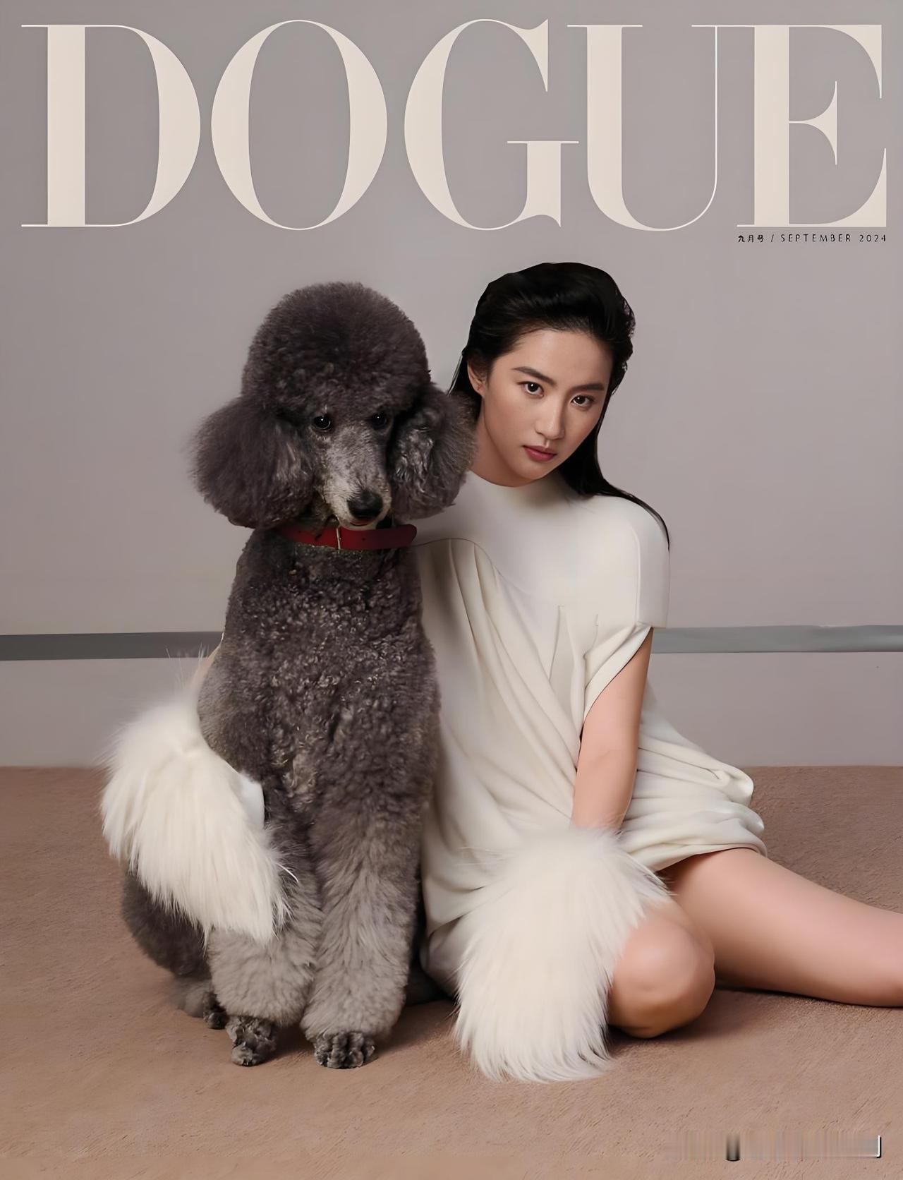 刘亦菲带着自家养了多年的爱犬登上《时尚芭莎》九月刊封面，刚上线就直接秒空预售链接