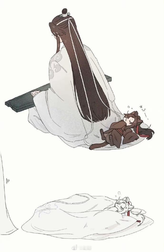 魔道祖师听着蓝湛的琴声，羡喵喵睡着了[求关注]二次元漫画x：23kiiilili