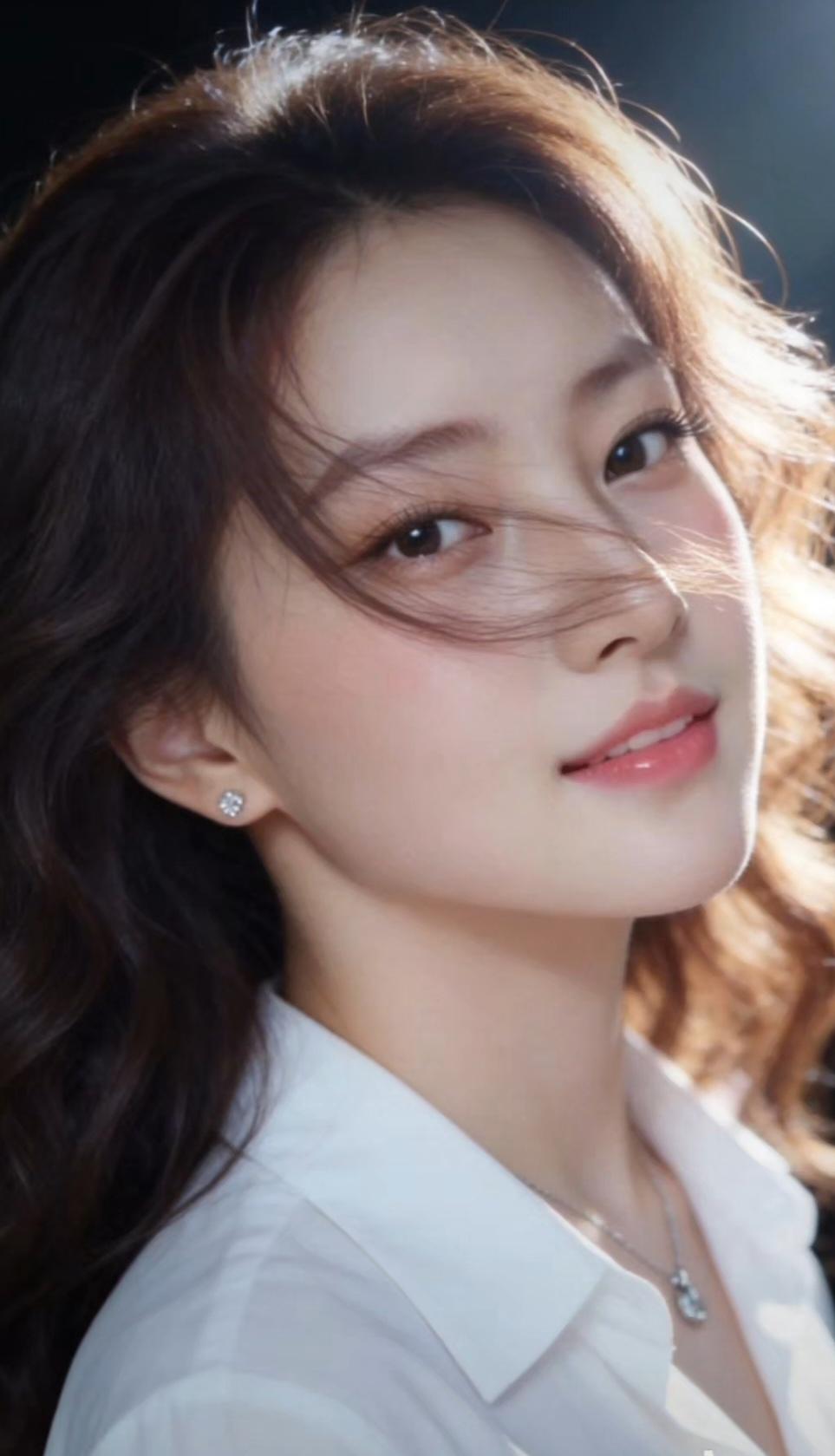 温柔甜美的少女，微风轻拂发丝，浅笑如花。